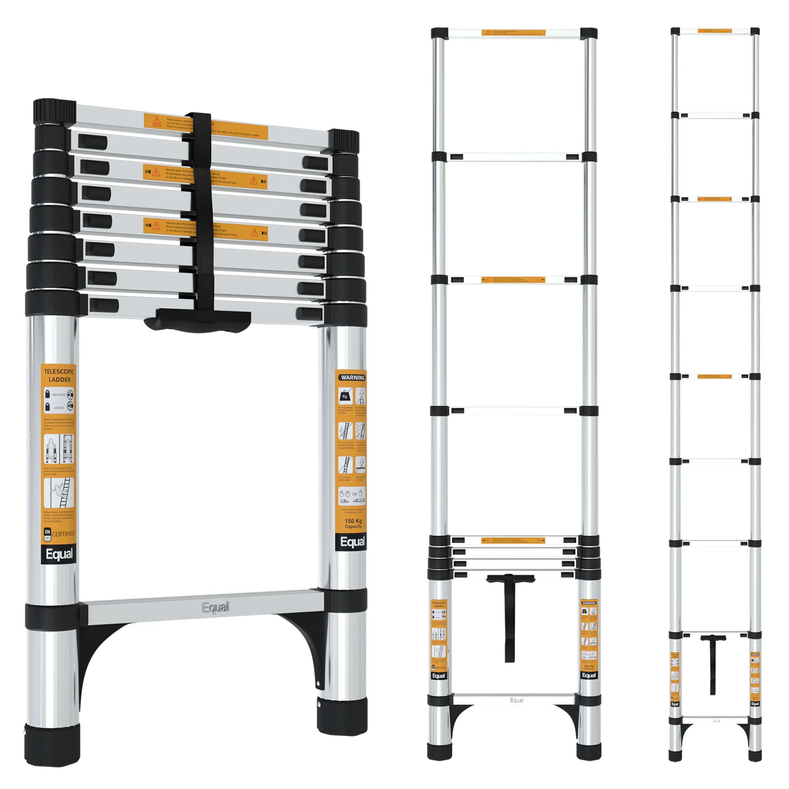 BIGAPPLE 6.2m (20.5 feet) Portable & Compact Aluminium Telescopic Ladder | 2-Year Warranty | EN131 Certified 16-Steps Foldable Multipurpose Collapsible Ladder for Home & Outdoor use Silver