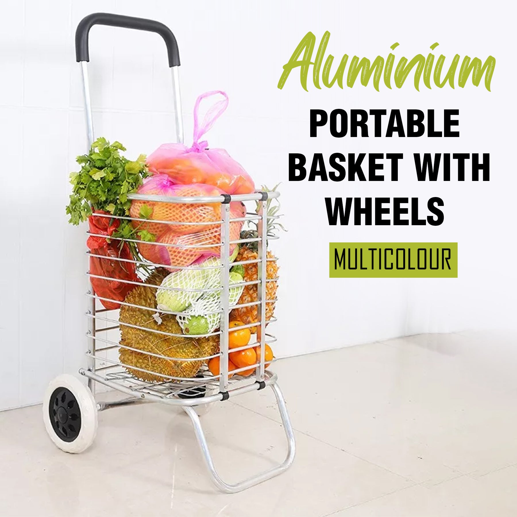 Bigapple Folding Hand Trolley Cart with Wheels I Adjustable Pull Handle I Heavy Duty Utility Cart I Portable, Light Weight Platform Truck I Luggage Trolley for Goods Carrying | Aluminium Body | 25Kg Capacity