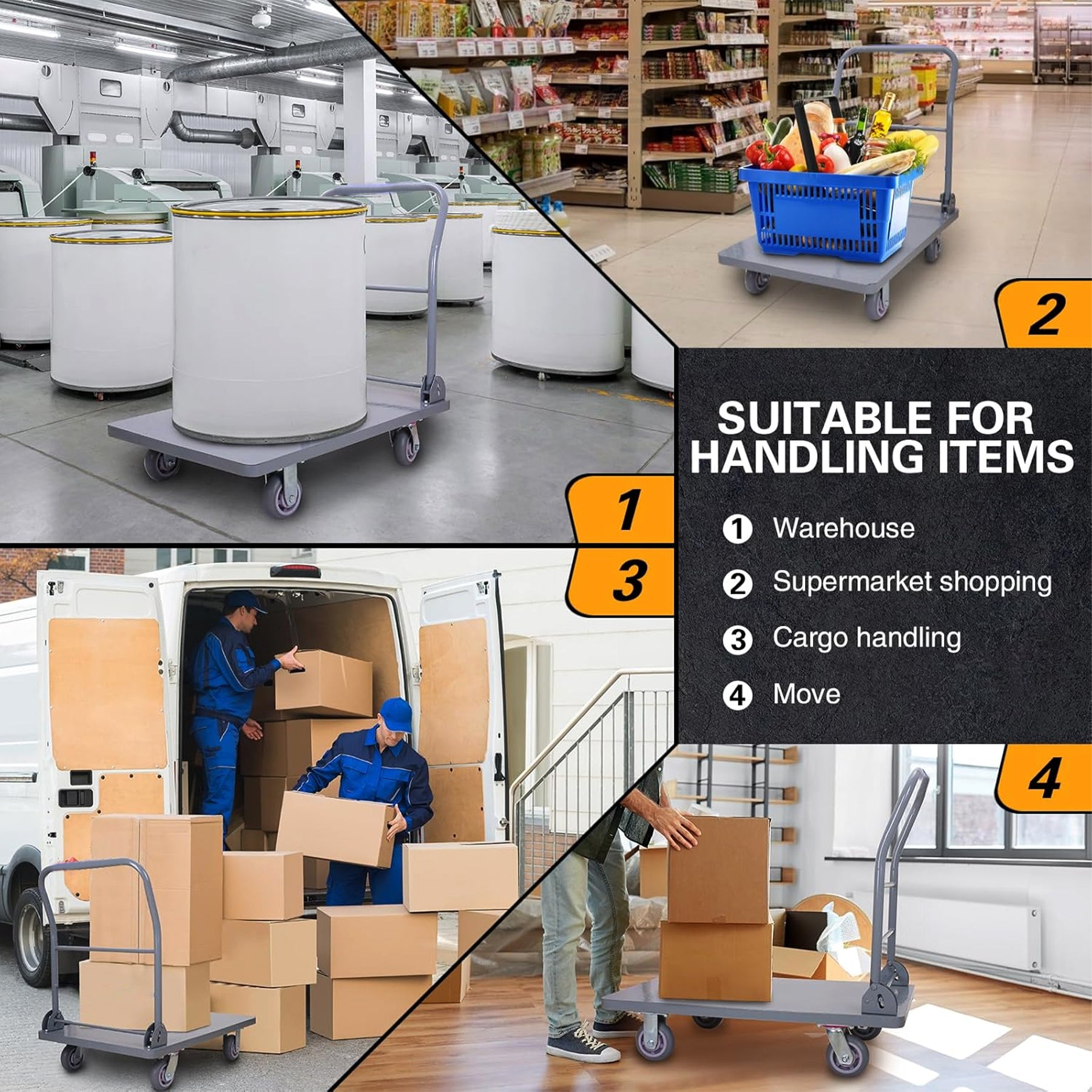 BIGAPPLE 700kg Capacity Iron Foldable Platform Trolley with Powder Coating for Heavy Weight/Material Handling Goods Trolly for Home, Office & Warehouse - 120cm x 66cm (6" Wheel/Silver)