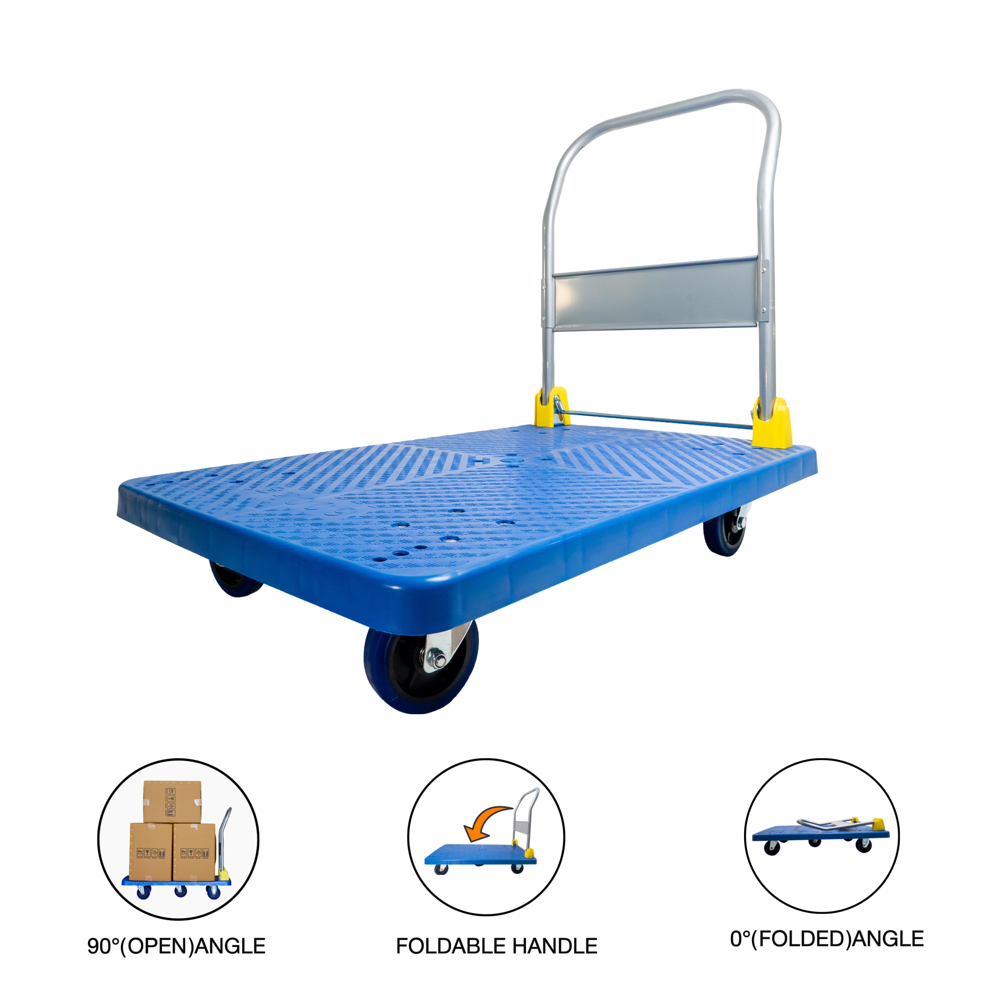BIGAPPLE 600kg Capacity Plastic Foldable Platform Trolley for Heavy Weight/Material Handling Goods Trolley for Home, Office, Warehouse & Industries - 63cm x 105cm (5" Wheel/Blue)