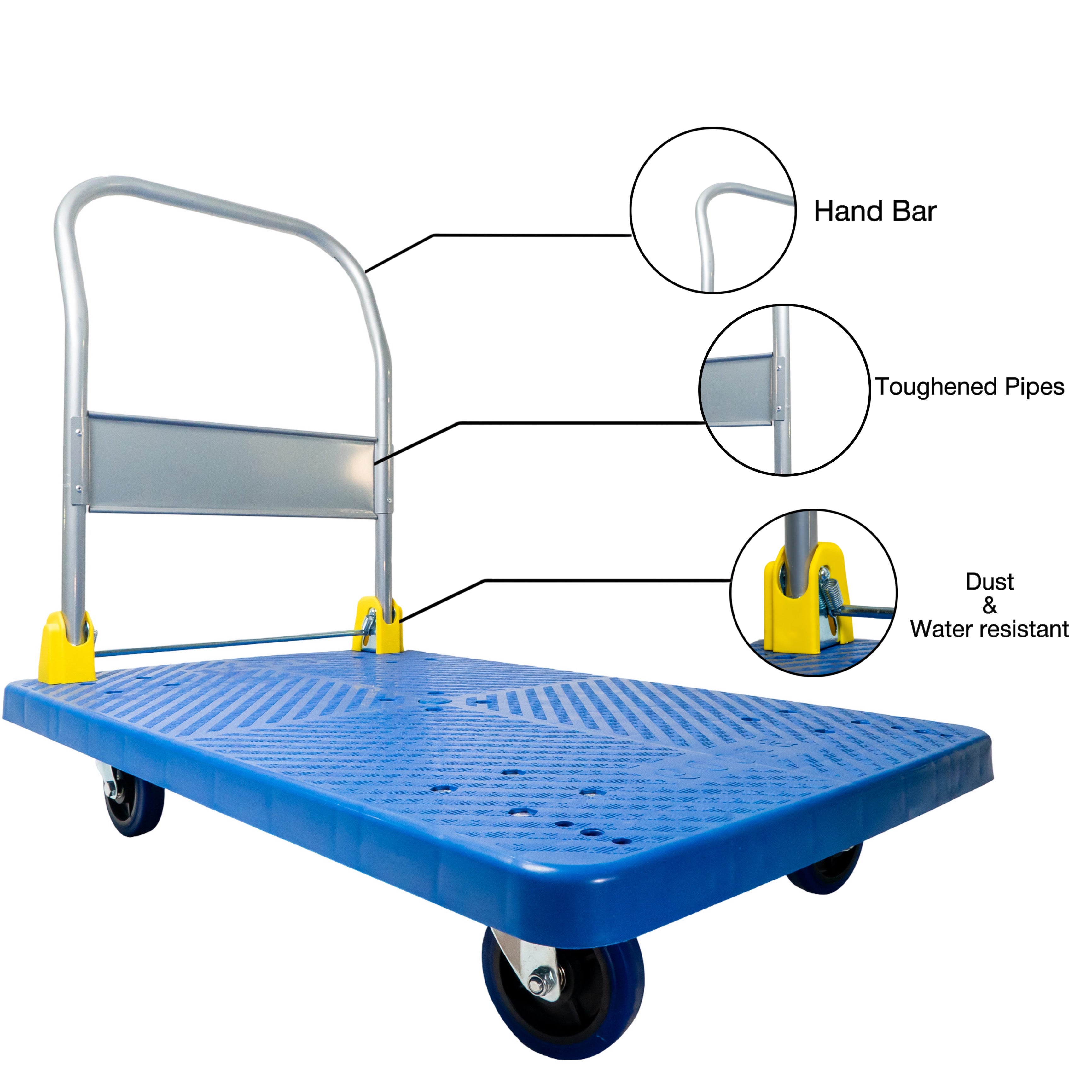 BIGAPPLE 600kg Capacity Plastic Foldable Platform Trolley for Heavy Weight/Material Handling Goods Trolley for Home, Office, Warehouse & Industries - 63cm x 105cm (5" Wheel/Blue)