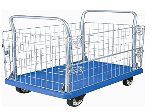 BIGAPPLE 300kg Capacity Plastic Cage Platform Trolley for Heavy Weight/Material Handling Goods Trolley for Home, Office, Warehouse & Industries - 60cm x 90cm (5" Wheel/Blue)