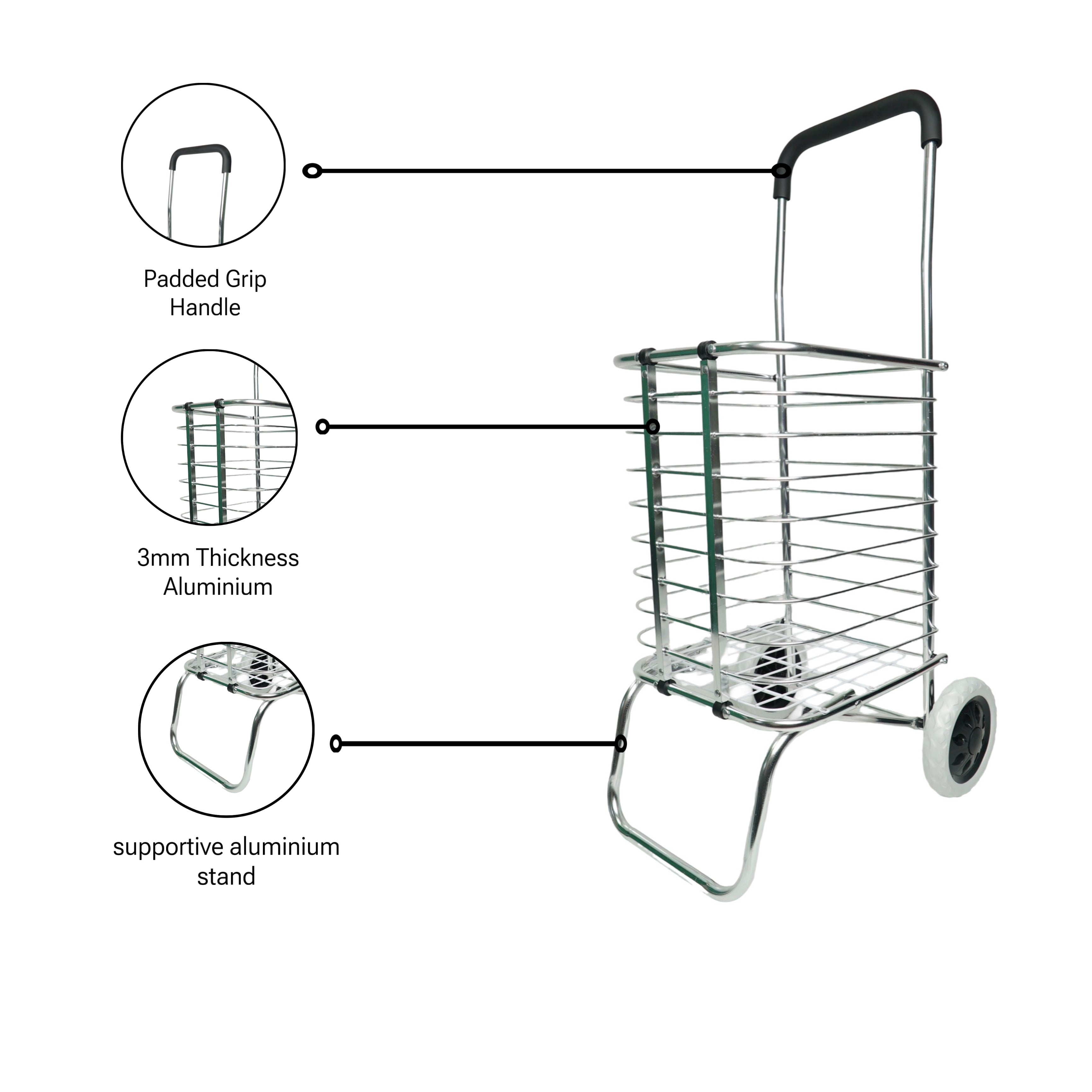 Bigapple Folding Hand Trolley Cart with Wheels I Adjustable Pull Handle I Heavy Duty Utility Cart I Portable, Light Weight Platform Truck I Luggage Trolley for Goods Carrying | Aluminium Body | 25Kg Capacity
