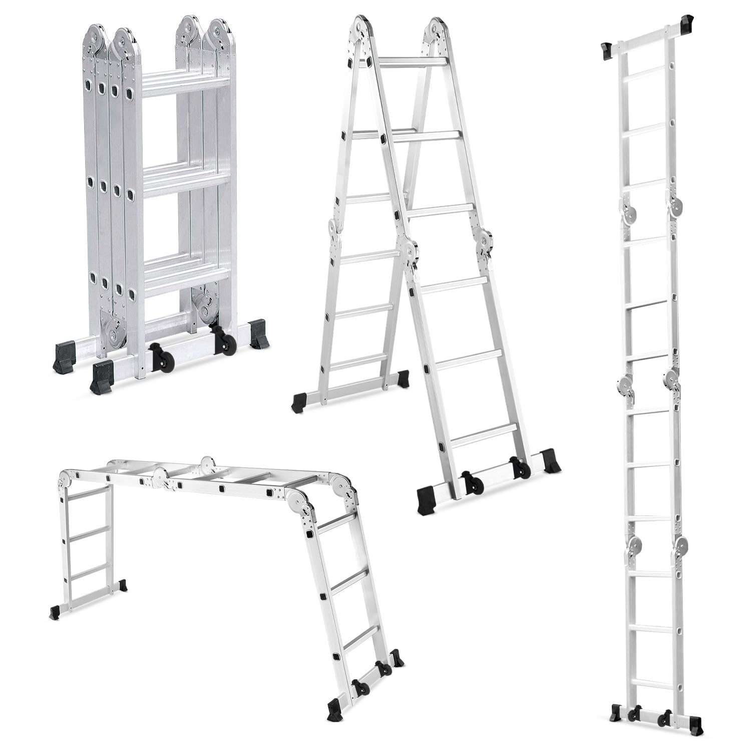 BIGAPPLE 14.5 Feet (16 Steps) Portable & Compact Folding Aluminium Multipurpose Super Ladder | 1-Year Warranty | Ladder for Home & Industrial Use - Capacity 120 Kg