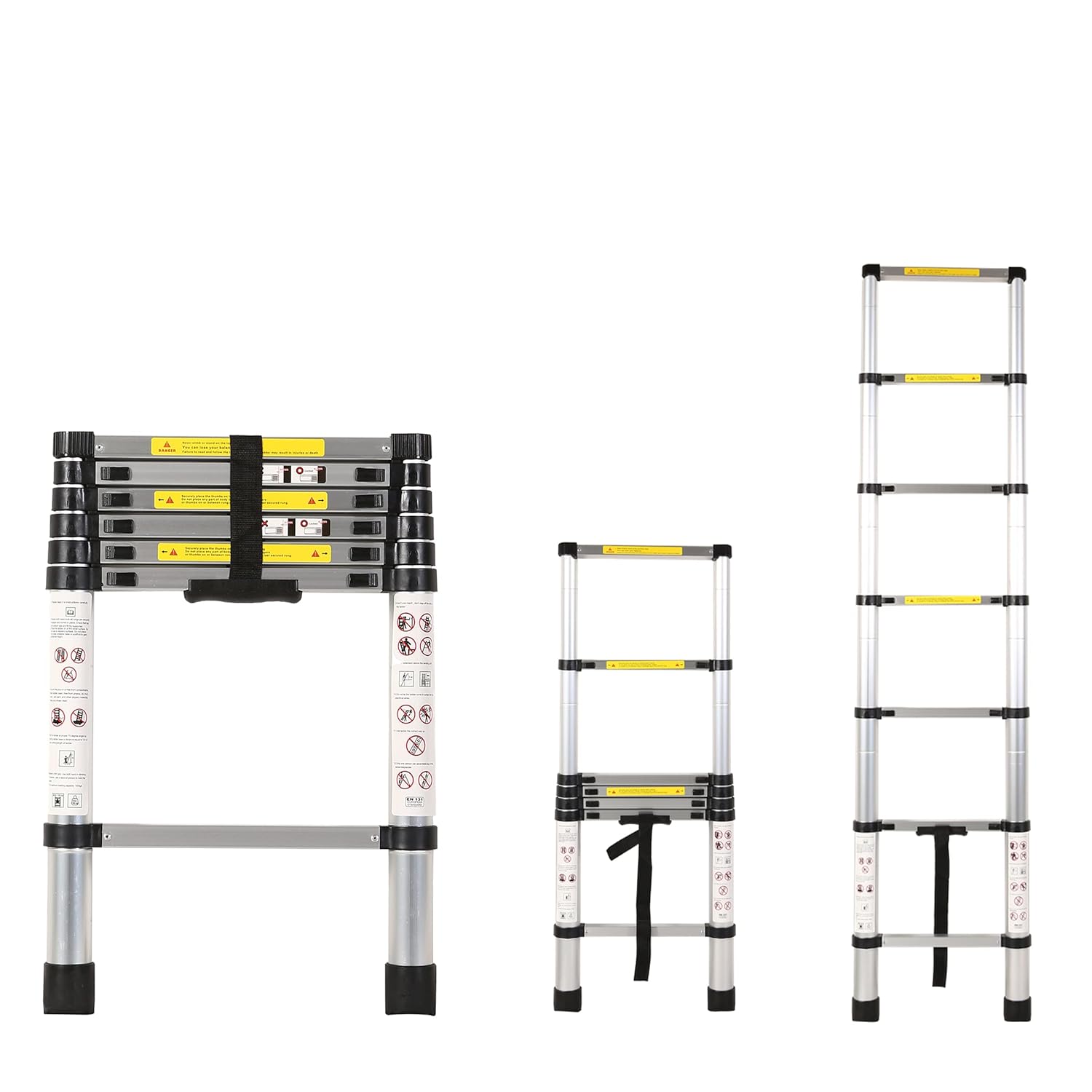 BIGAPPLE 2.0m (6.5 ft) Aluminium Telescopic Ladder, 7 Steps Foldable Ladder, EN131 Certified, Lightweight, Collapsible, Max Load up to 150 Kgs, 2 Meters, 6.5 ft