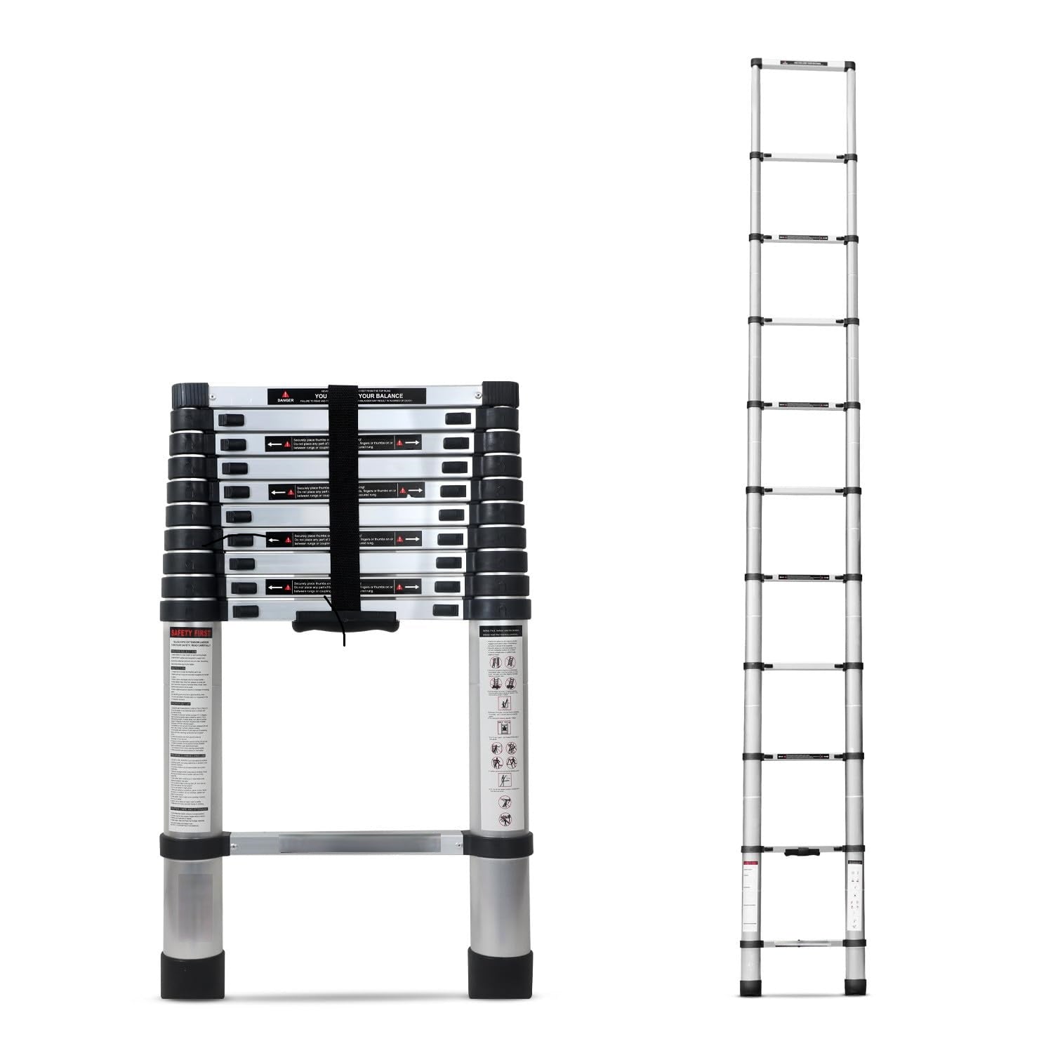 BIGAPPLE 3.2m (10.5 feet) Portable & Compact Aluminum Telescopic Ladder | 1-Year Warranty | EN131 Certified 11-Steps Foldable Multipurpose Step Ladder for Home & Outdoor use
