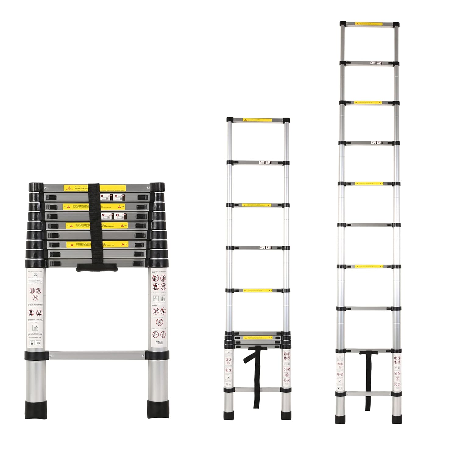 BIGAPPLE 2.9m (9.5 ft) Aluminium Telescopic Ladder, 10 Steps Foldable Ladder, EN131 Certified, Lightweight, Collapsible, Max Load up to 150 Kgs, 2.9 Meters, 9.5 ft Silver
