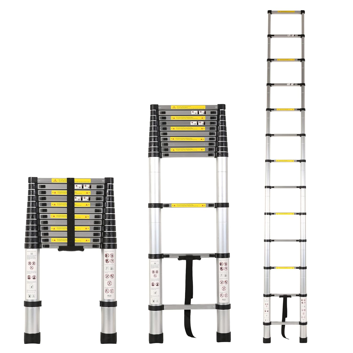 BIGAPPLE 3.8m (12.5 ft) Aluminium Telescopic Ladder, 13 Steps Foldable Ladder, EN131 Certified, Lightweight, Collapsible, Max Load up to 150 Kgs, 3.8 Meters or 12.5 ft Silver