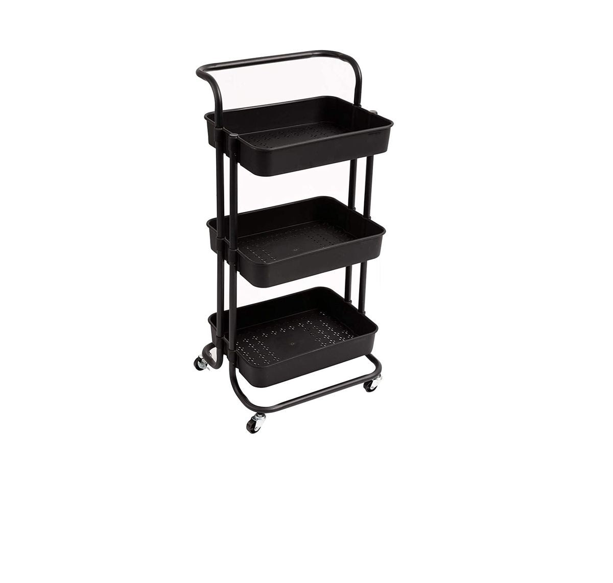 Bigapple 3 Tier Multipurpose Collapsible, Plastic Storage Organizer, Rack, Trolley, cart for Kitchen, Bathroom and Office with Wheel-Rolling CART-Made in India, 88*42*36cm