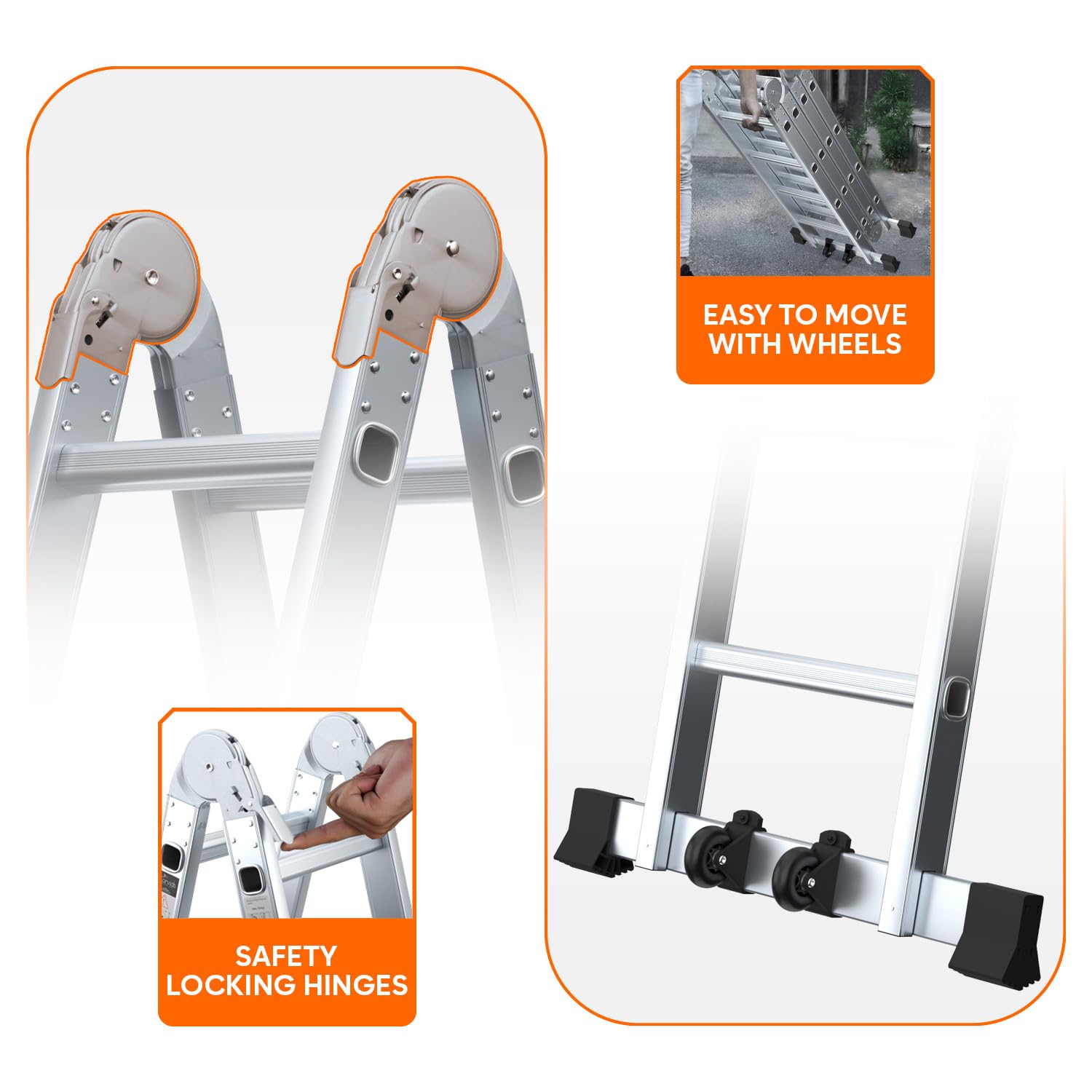 BIGAPPLE 14.5 Feet (16 Steps) Portable & Compact Folding Aluminium Multipurpose Super Ladder | 1-Year Warranty | Ladder for Home & Industrial Use - Capacity 120 Kg