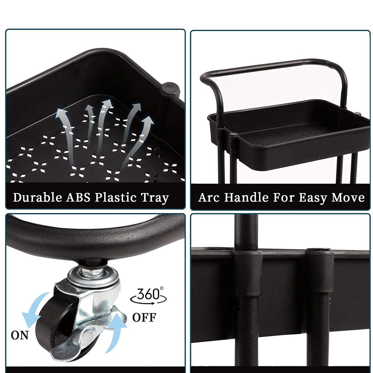 Bigapple 3 Tier Multipurpose Collapsible, Plastic Storage Organizer, Rack, Trolley, cart for Kitchen, Bathroom and Office with Wheel-Rolling CART-Made in India, 88*42*36cm