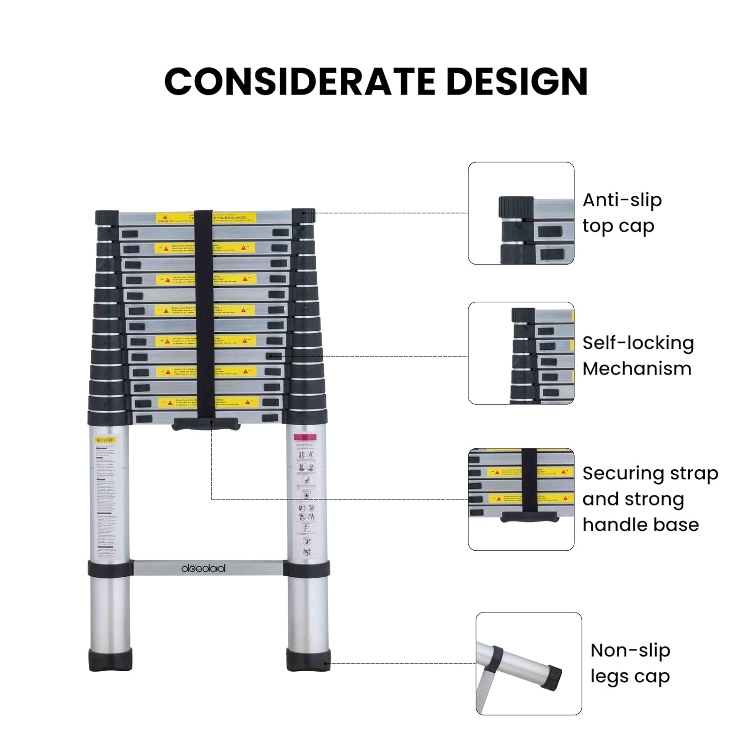 BIGAPPLE 5.0m (16.5 ft) Aluminium Telescopic Ladder, 13 Steps Foldable Ladder, EN131 Certified, Lightweight, Collapsible, Max Load up to 150 Kgs, 5 Meters, 16.5 ft