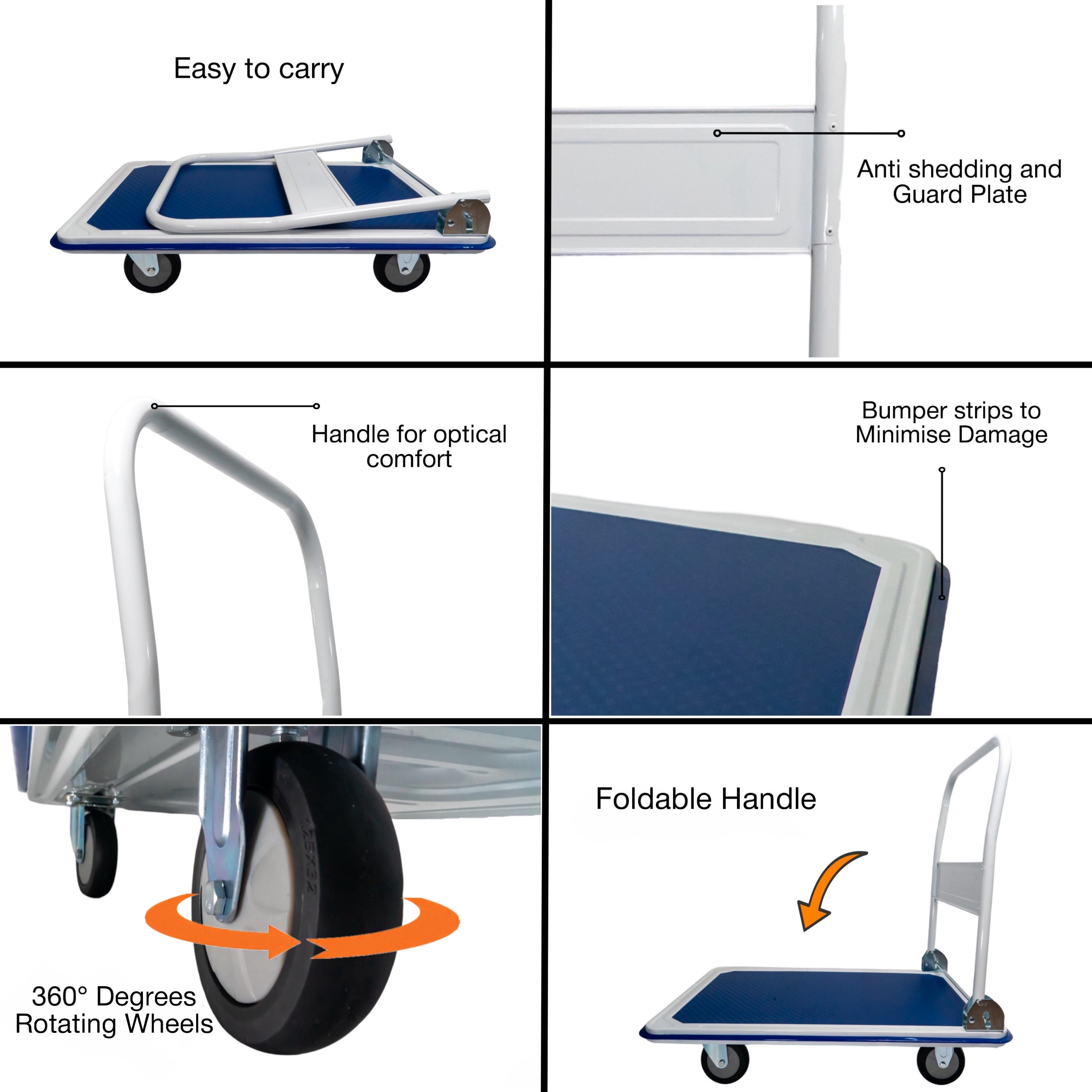 BIGAPPLE Metal Foldable Platform Trolley for Heavy Weight/Material Handling Goods Trolley for Home, Office, Warehouse & Industries ( 4 Wheel/Blue)