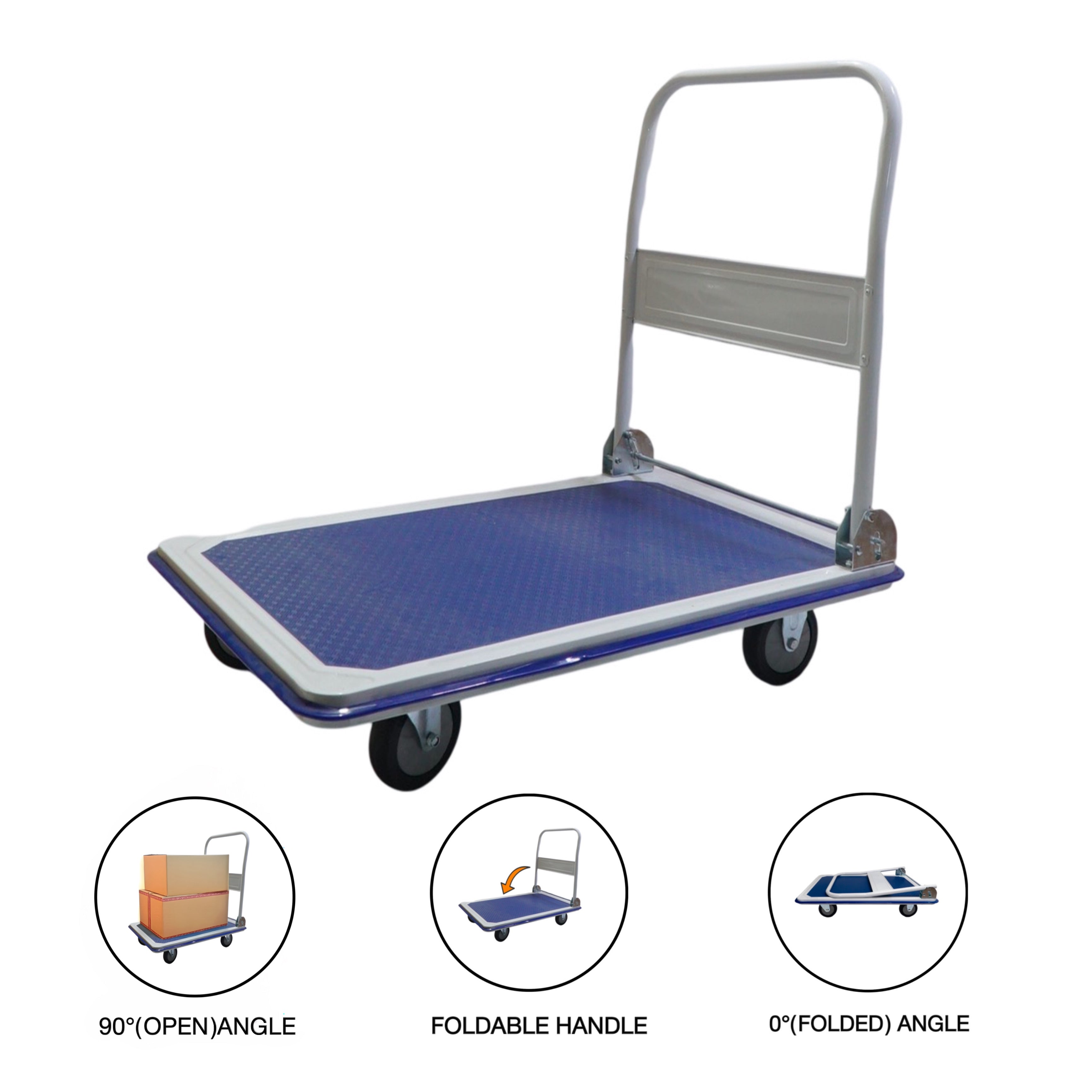 BIGAPPLE Metal Foldable Platform Trolley for Heavy Weight/Material Handling Goods Trolley for Home, Office, Warehouse & Industries ( 4 Wheel/Blue)