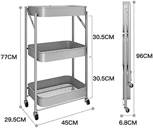 Bigapple 3 Tier Multipurpose Collapsible, Foldable Metal Storage Organizer, Rack, Trolley, cart for Kitchen, Bathroom and Office with Wheel-Rolling CART-Made in India, 77*46*30cm Foldable Type