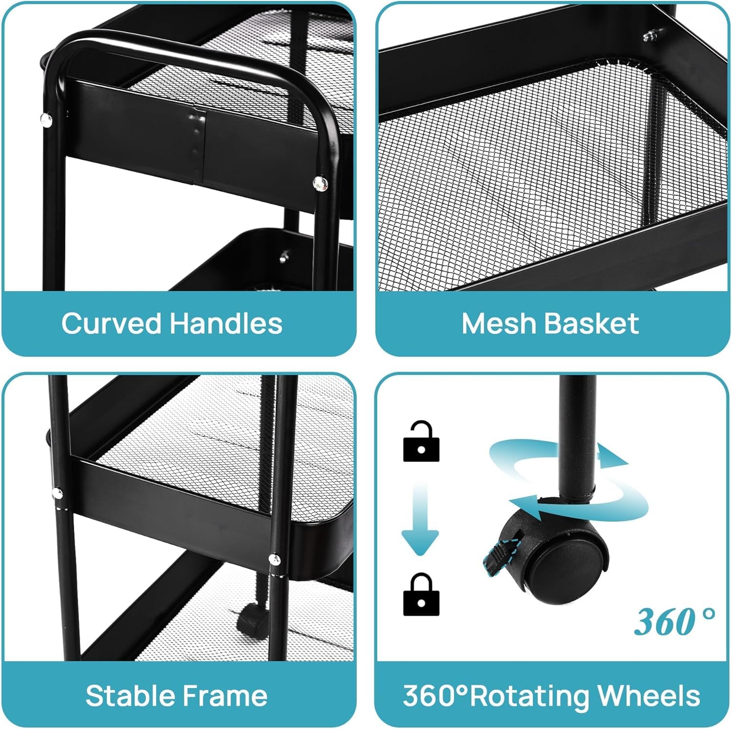 Bigapple 3 Tier Multipurpose Collapsible, Metal Storage Organizer, Rack, Trolley, cart for Kitchen, Bathroom and Office with Wheel-Rolling CART-Made in India, 75.5*45*29cm