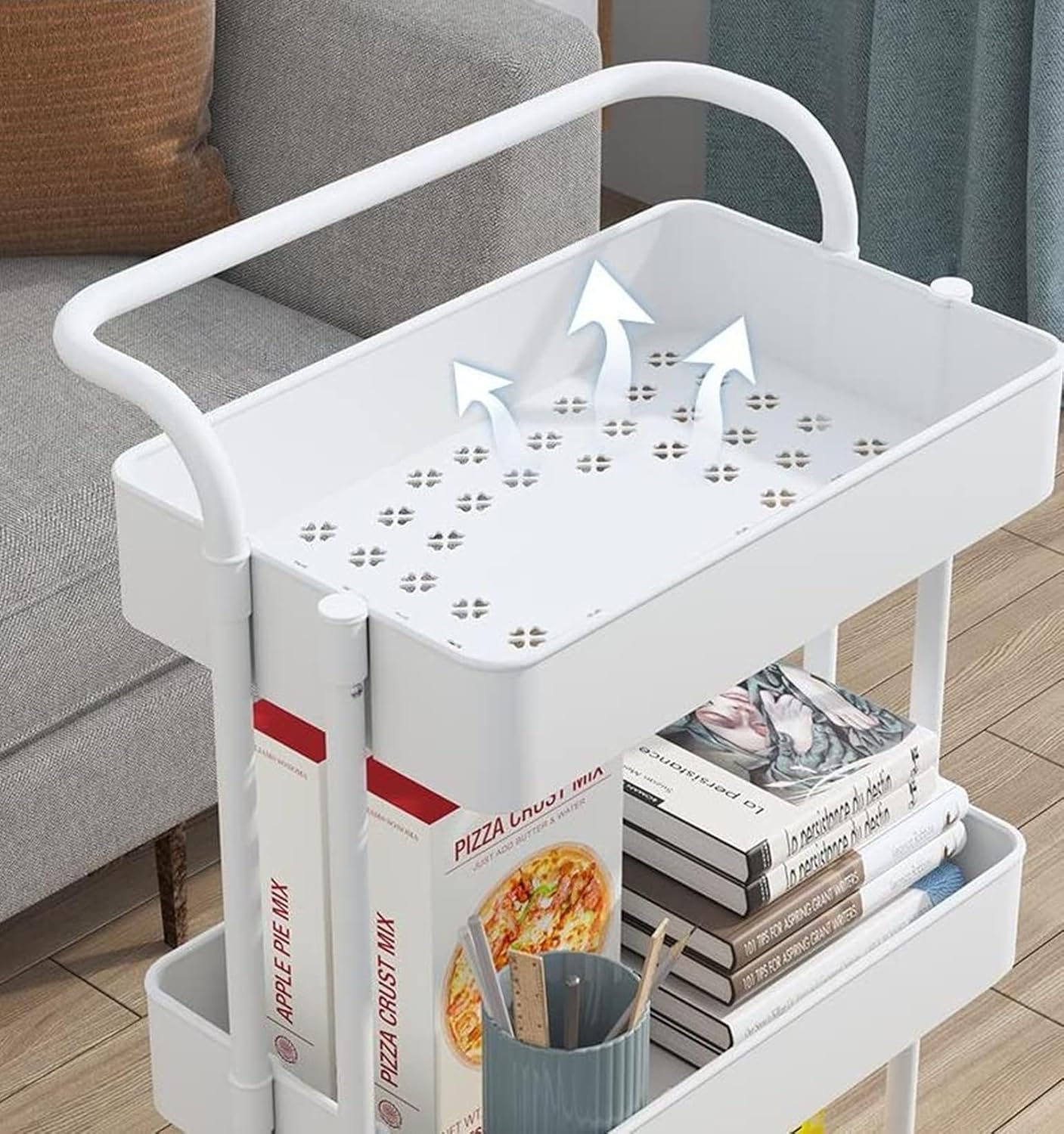 Bigapple 3 Tier Multipurpose Collapsible, Plastic Storage Organizer, Rack, Trolley, cart for Kitchen, Bathroom and Office with Wheel-Rolling CART-Made in India, 88*42*36cm