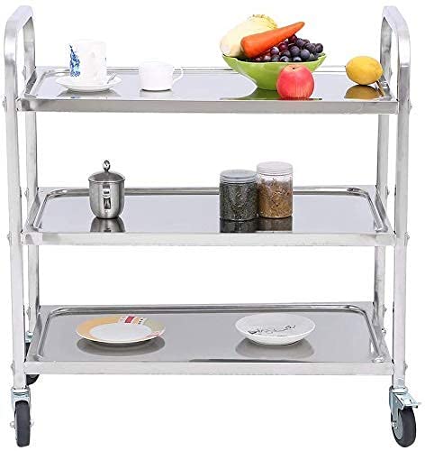 Bigapple 3-Tier Rolling Stainless Steel Service Cart, Utility Carts with Wheels Heavy Duty 3 Shelf Tool Cart Restaurant Food Carts for Office, Warehouse, Garage (Lockable Wheels, Black)