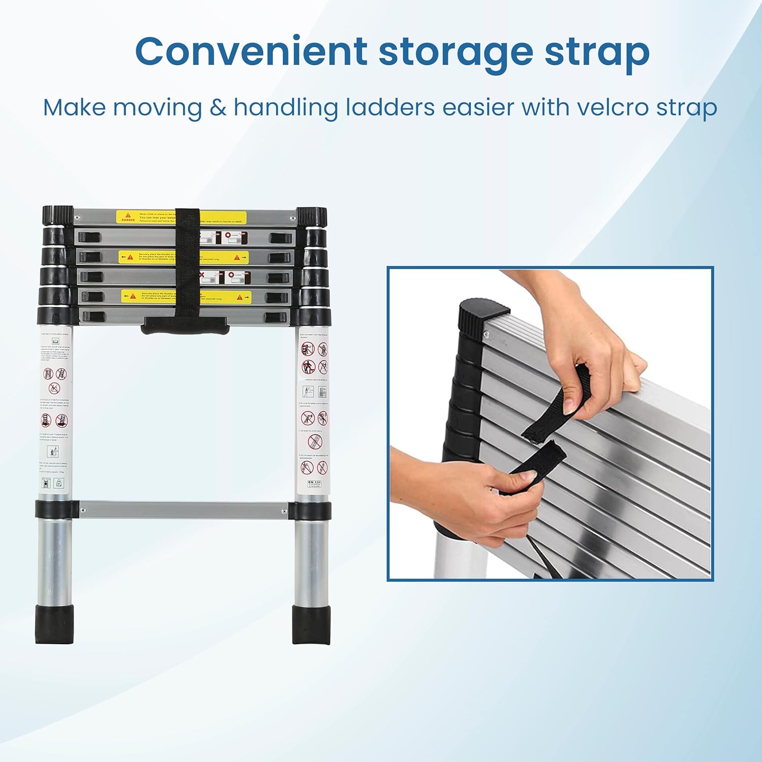 BIGAPPLE 2.0m (6.5 ft) Aluminium Telescopic Ladder, 7 Steps Foldable Ladder, EN131 Certified, Lightweight, Collapsible, Max Load up to 150 Kgs, 2 Meters, 6.5 ft