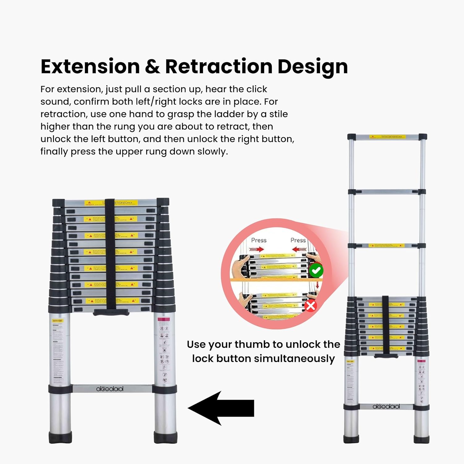BIGAPPLE 5.0m (16.5 ft) Aluminium Telescopic Ladder, 13 Steps Foldable Ladder, EN131 Certified, Lightweight, Collapsible, Max Load up to 150 Kgs, 5 Meters, 16.5 ft