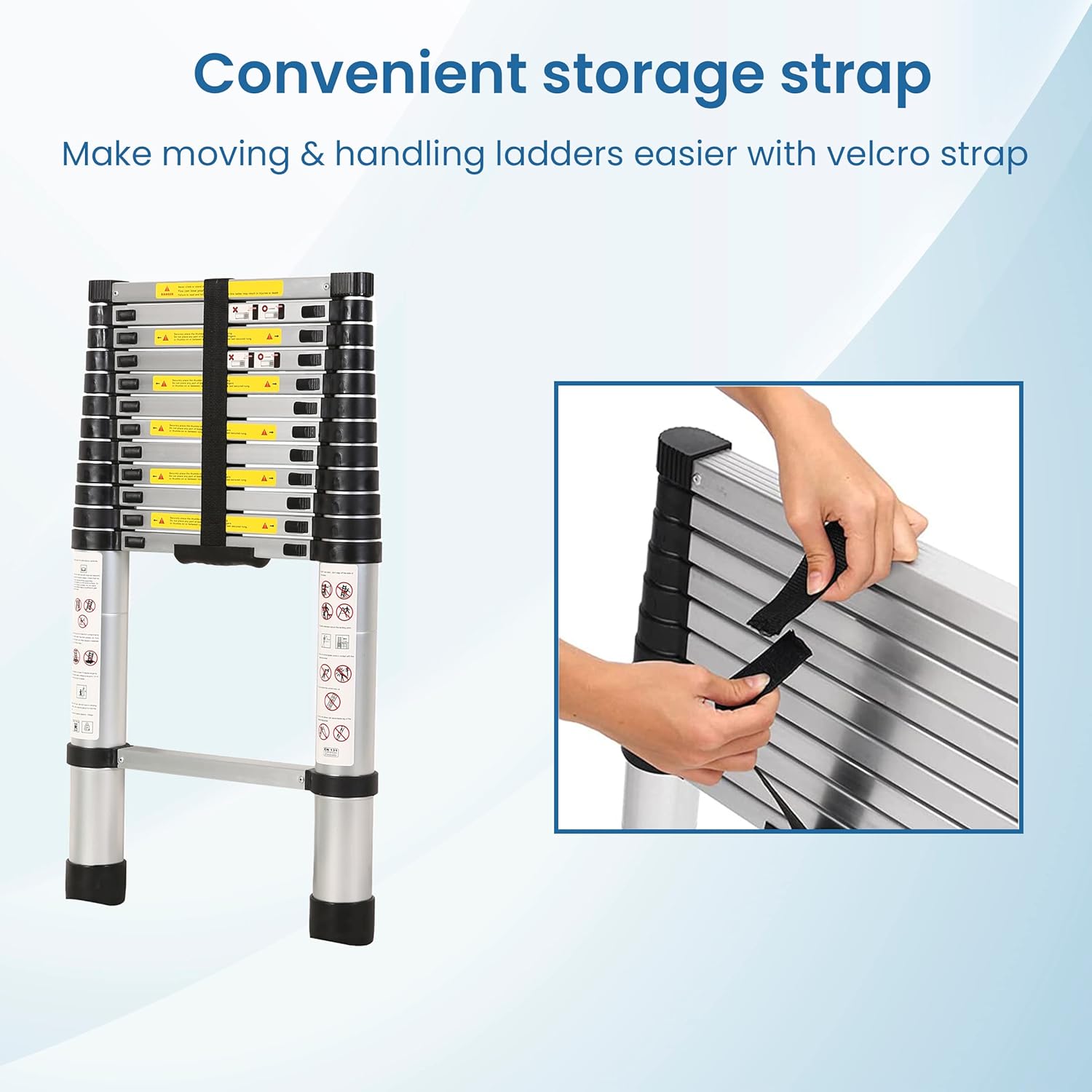 BIGAPPLE 3.8m (12.5 ft) Aluminium Telescopic Ladder, 13 Steps Foldable Ladder, EN131 Certified, Lightweight, Collapsible, Max Load up to 150 Kgs, 3.8 Meters or 12.5 ft Silver