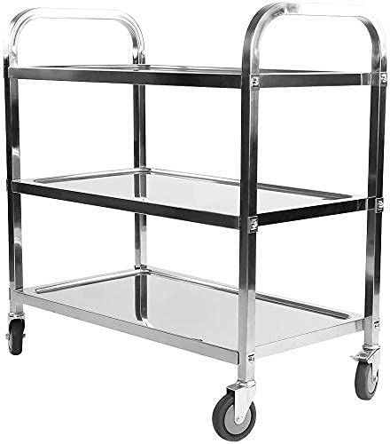 Bigapple 3-Tier Rolling Stainless Steel Service Cart, Utility Carts with Wheels Heavy Duty 3 Shelf Tool Cart Restaurant Food Carts for Office, Warehouse, Garage (Lockable Wheels, Black)