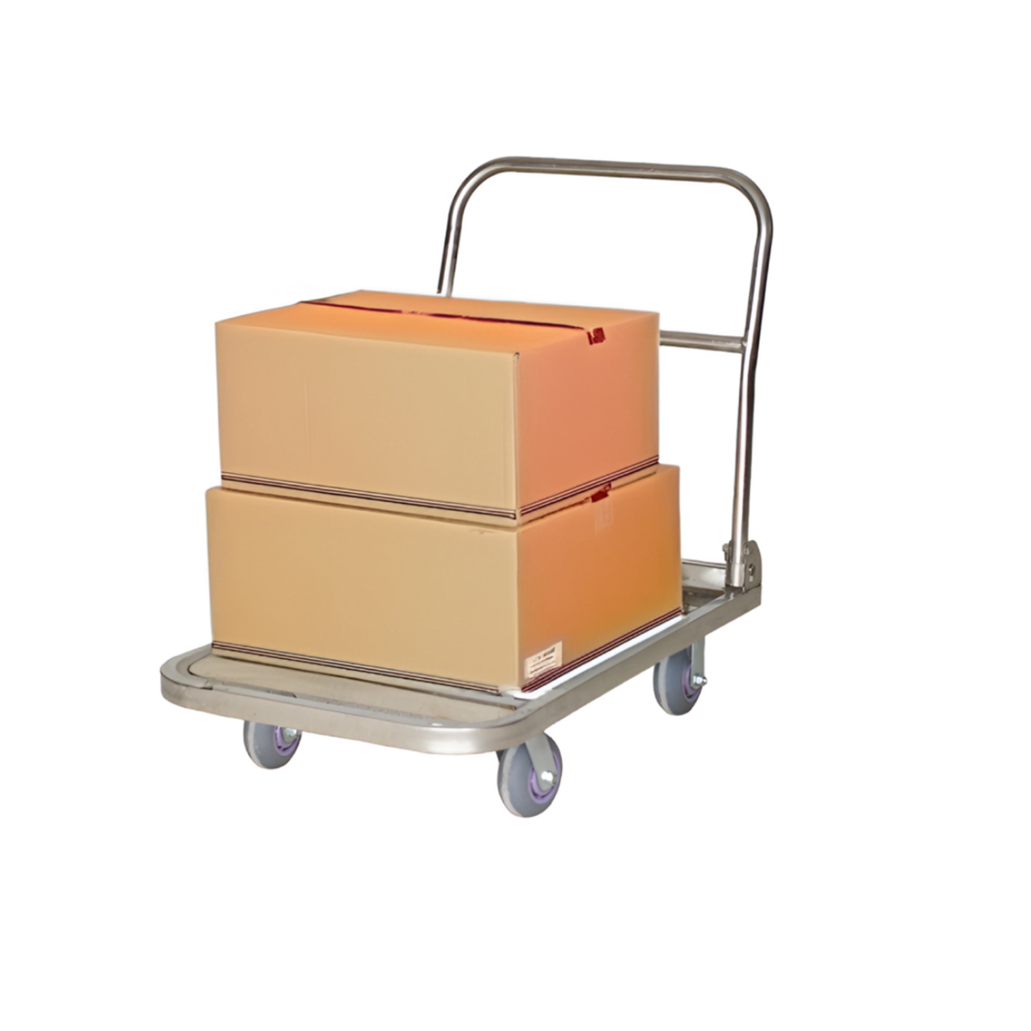 BIGAPPLE Stainless Steel Grid Type Foldable Platform Trolley for Heavy Weight/Material Handling Goods Trolley for Home, Office, Warehouse & Industries -  (4 Wheels/Silver)