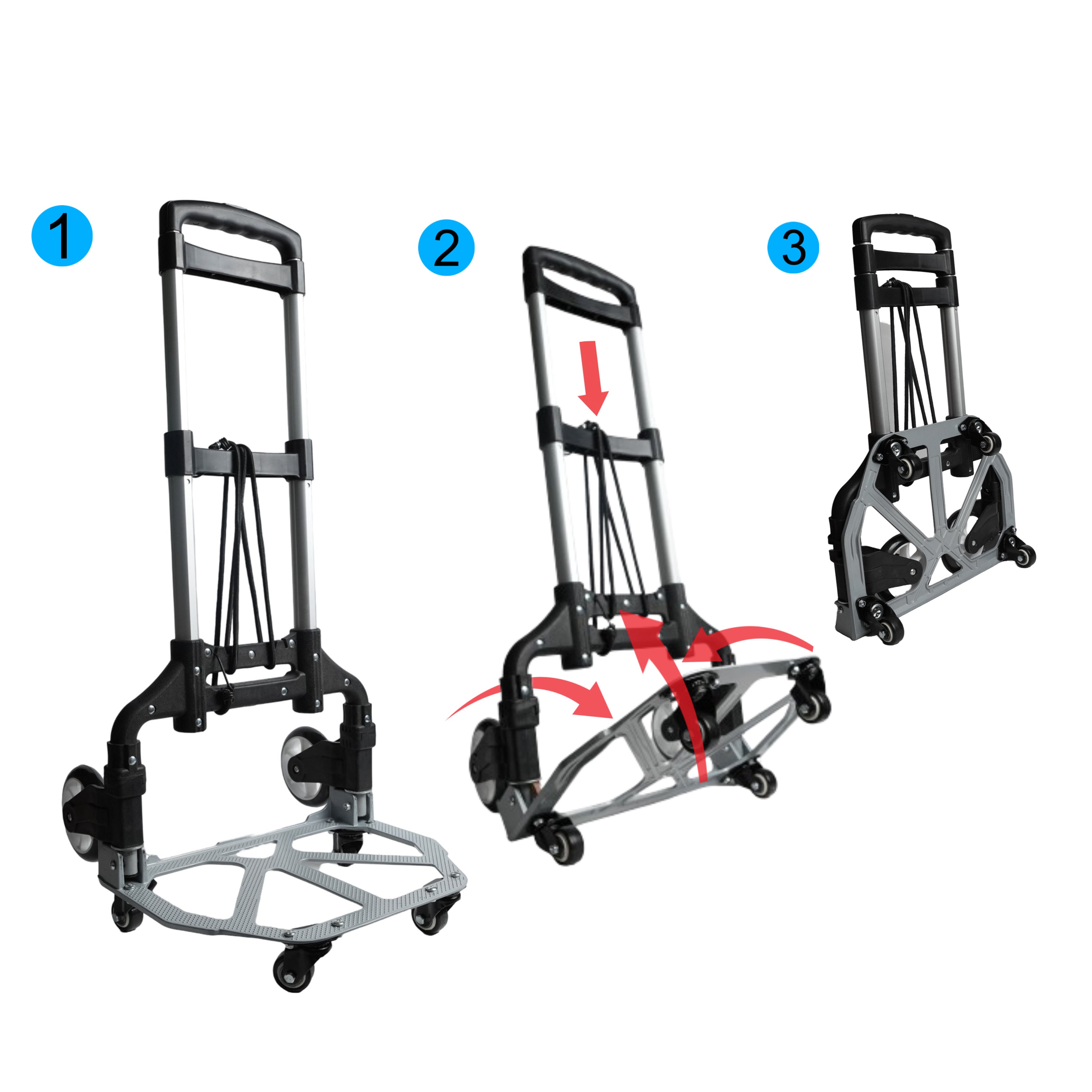 Bigapple Folding Hand Trolley Cart with Wheels I Adjustable Pull Handle I Heavy Duty Utility Cart I Portable, Light Weight Platform Truck I Luggage Trolley for Goods Carrying | Metal + ABS | 70Kg with Ext wheels