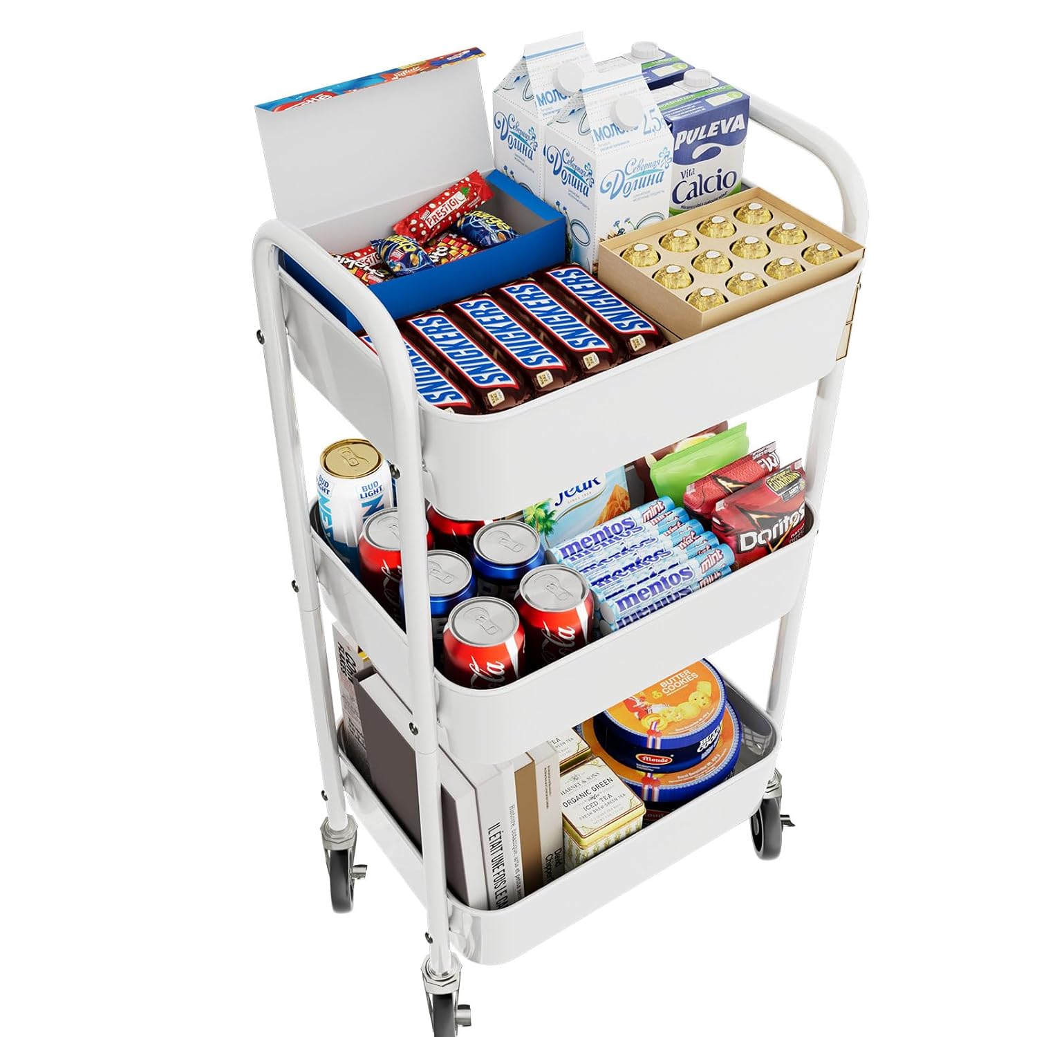 Bigapple 3 Tier Multipurpose Collapsible, Metal Storage Organizer, Rack, Trolley, cart for Kitchen, Bathroom and Office with Wheel-Rolling CART-Made in India, 75.5*45*29cm