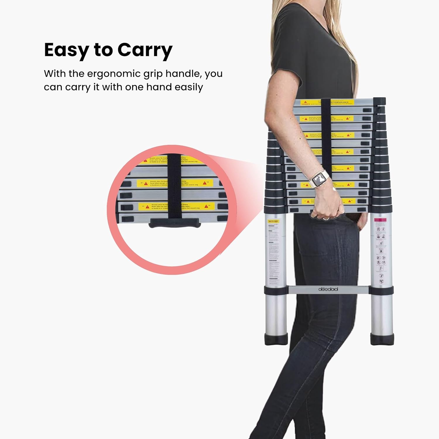 BIGAPPLE 5.0m (16.5 ft) Aluminium Telescopic Ladder, 13 Steps Foldable Ladder, EN131 Certified, Lightweight, Collapsible, Max Load up to 150 Kgs, 5 Meters, 16.5 ft