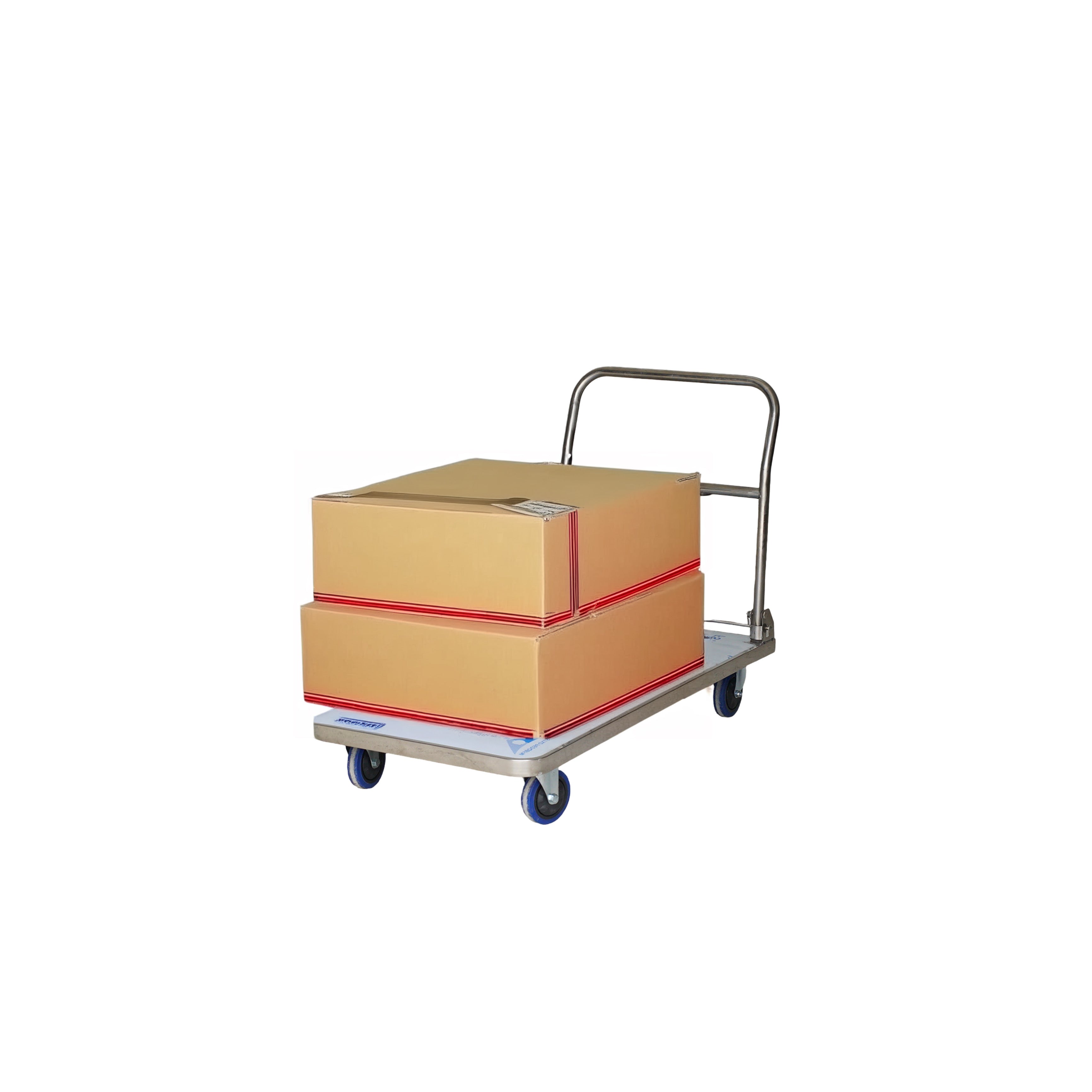 BIGAPPLE Stainless Steel with Protective Film Foldable Platform Trolley for Heavy Weight/Material Handling Goods Trolley for Home, Office, Warehouse & Industries (4 Wheels/Silver)