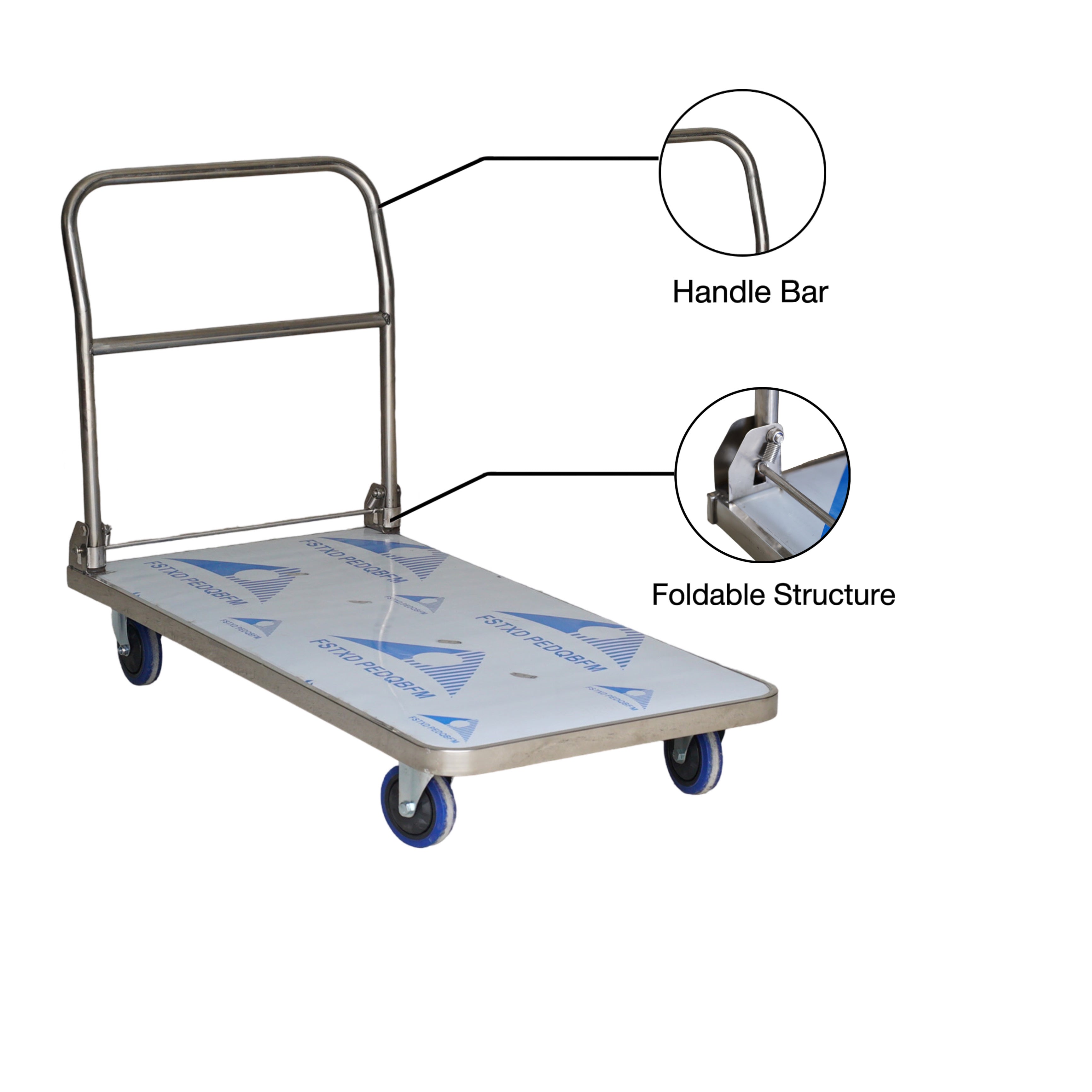 BIGAPPLE Stainless Steel with Protective Film Foldable Platform Trolley for Heavy Weight/Material Handling Goods Trolley for Home, Office, Warehouse & Industries (4 Wheels/Silver)