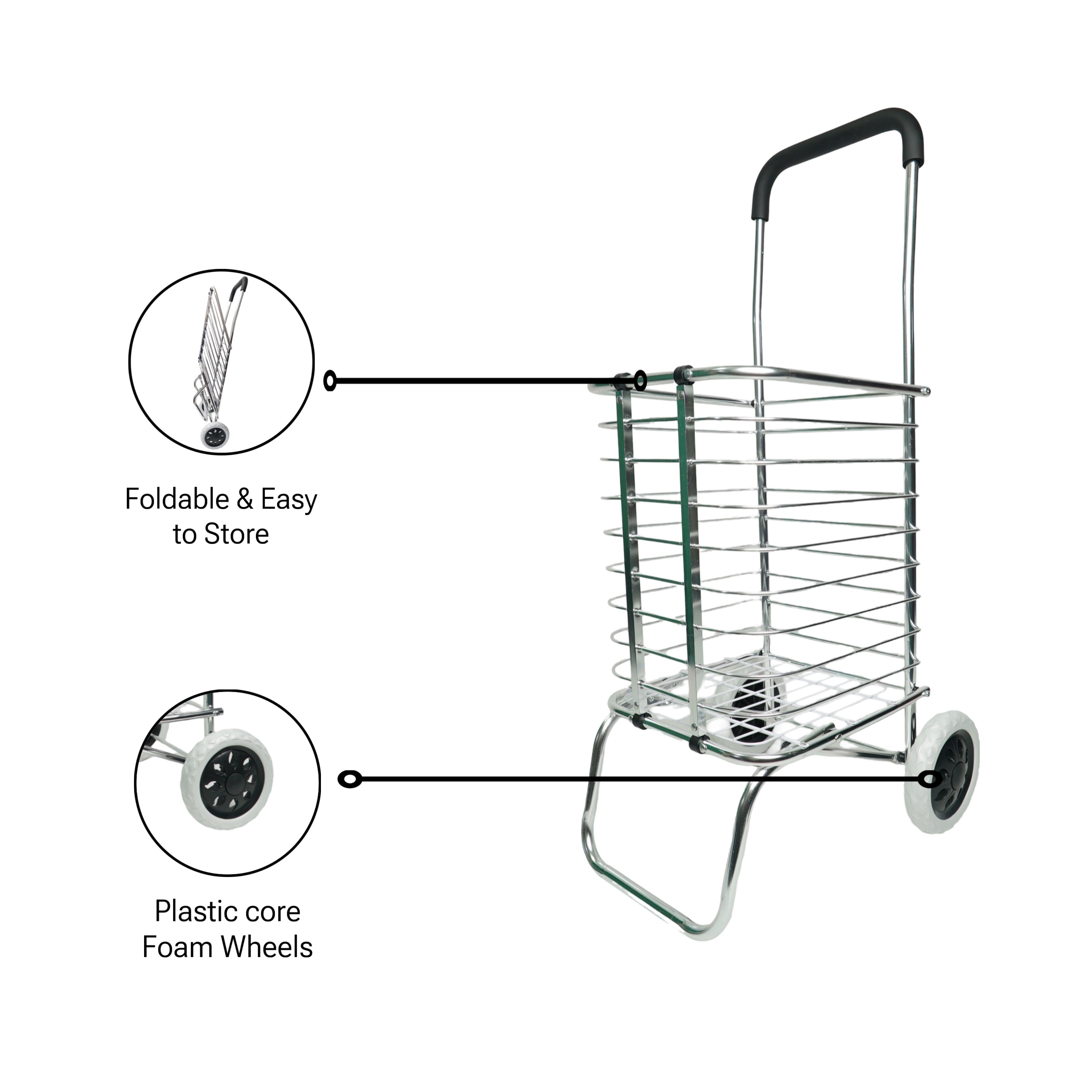 Bigapple Folding Hand Trolley Cart with Wheels I Adjustable Pull Handle I Heavy Duty Utility Cart I Portable, Light Weight Platform Truck I Luggage Trolley for Goods Carrying | Aluminium Body | 25Kg Capacity