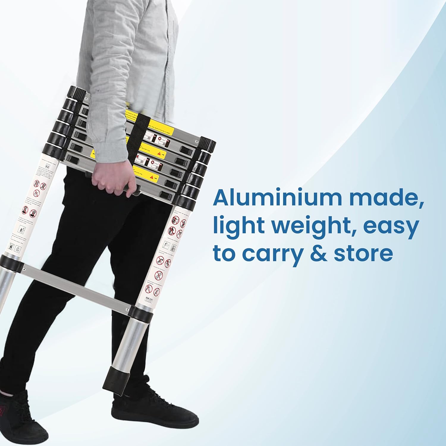 BIGAPPLE 2.0m (6.5 ft) Aluminium Telescopic Ladder, 7 Steps Foldable Ladder, EN131 Certified, Lightweight, Collapsible, Max Load up to 150 Kgs, 2 Meters, 6.5 ft