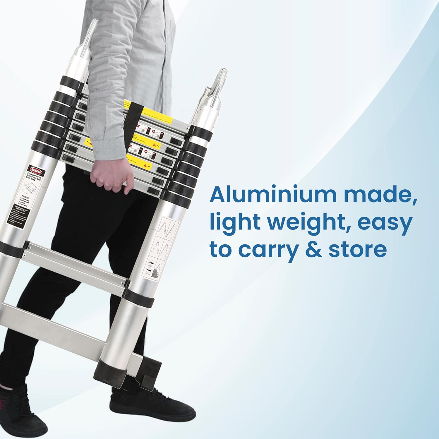 BIGAPPLE 2.9m (9.5 ft) Aluminium Telescopic Ladder, 10 Steps Foldable Ladder, EN131 Certified, Lightweight, Collapsible, Max Load up to 150 Kgs, 2.9 Meters, 9.5 ft Silver