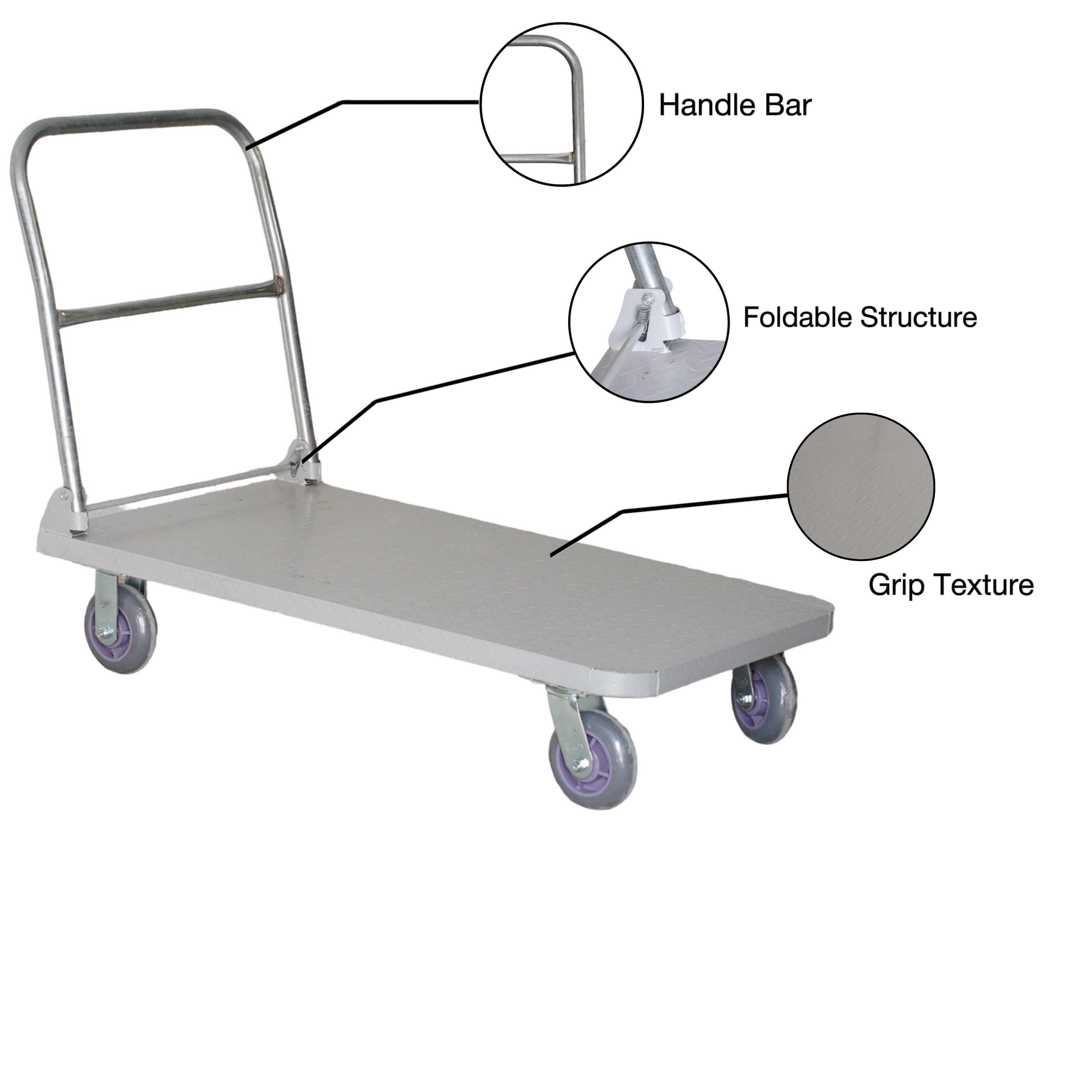 BIGAPPLE 700kg Capacity Iron Foldable Platform Trolley with Powder Coating for Heavy Weight/Material Handling Goods Trolly for Home, Office & Warehouse - 120cm x 66cm (6" Wheel/Silver)