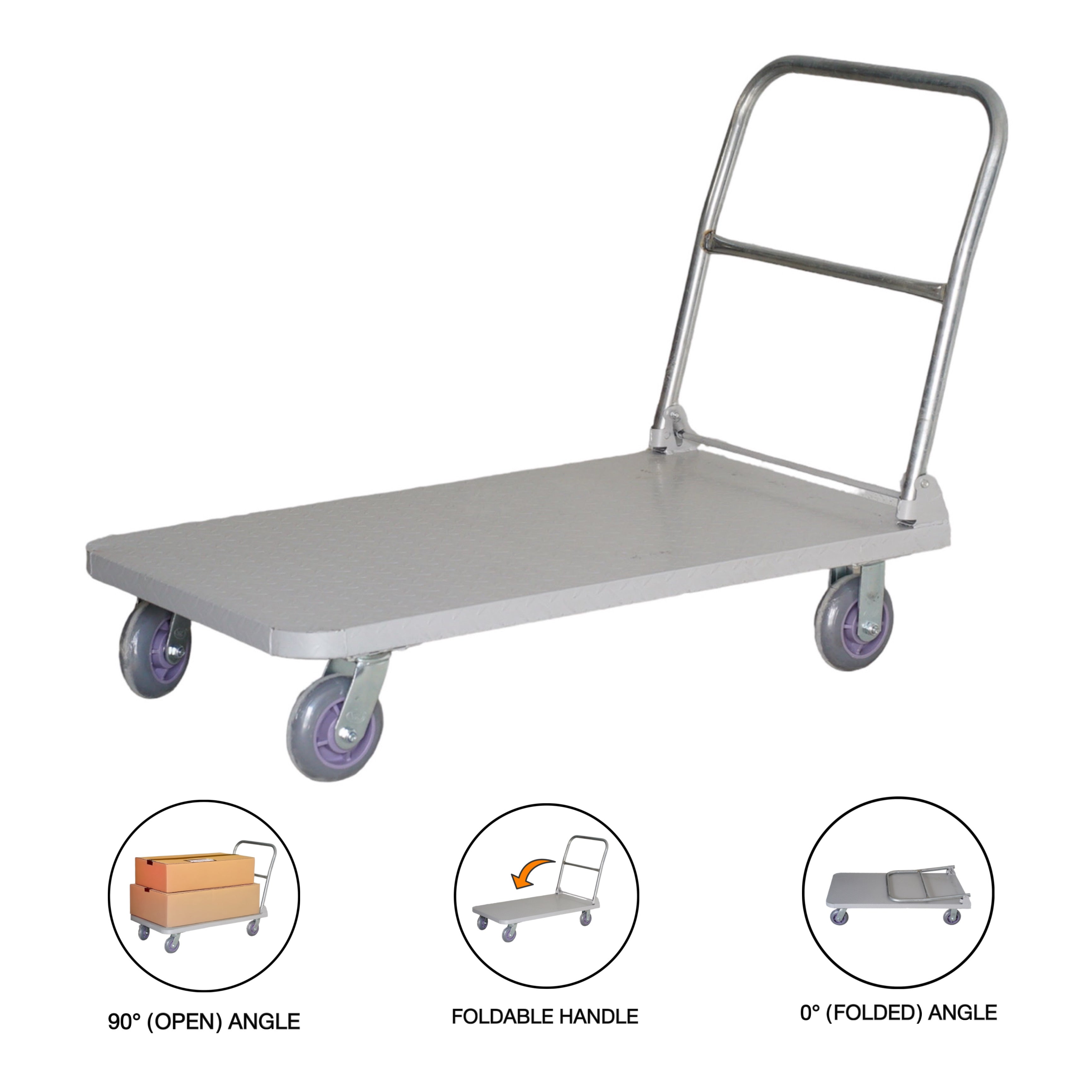 BIGAPPLE 700kg Capacity Iron Foldable Platform Trolley with Powder Coating for Heavy Weight/Material Handling Goods Trolly for Home, Office & Warehouse - 120cm x 66cm (6" Wheel/Silver)