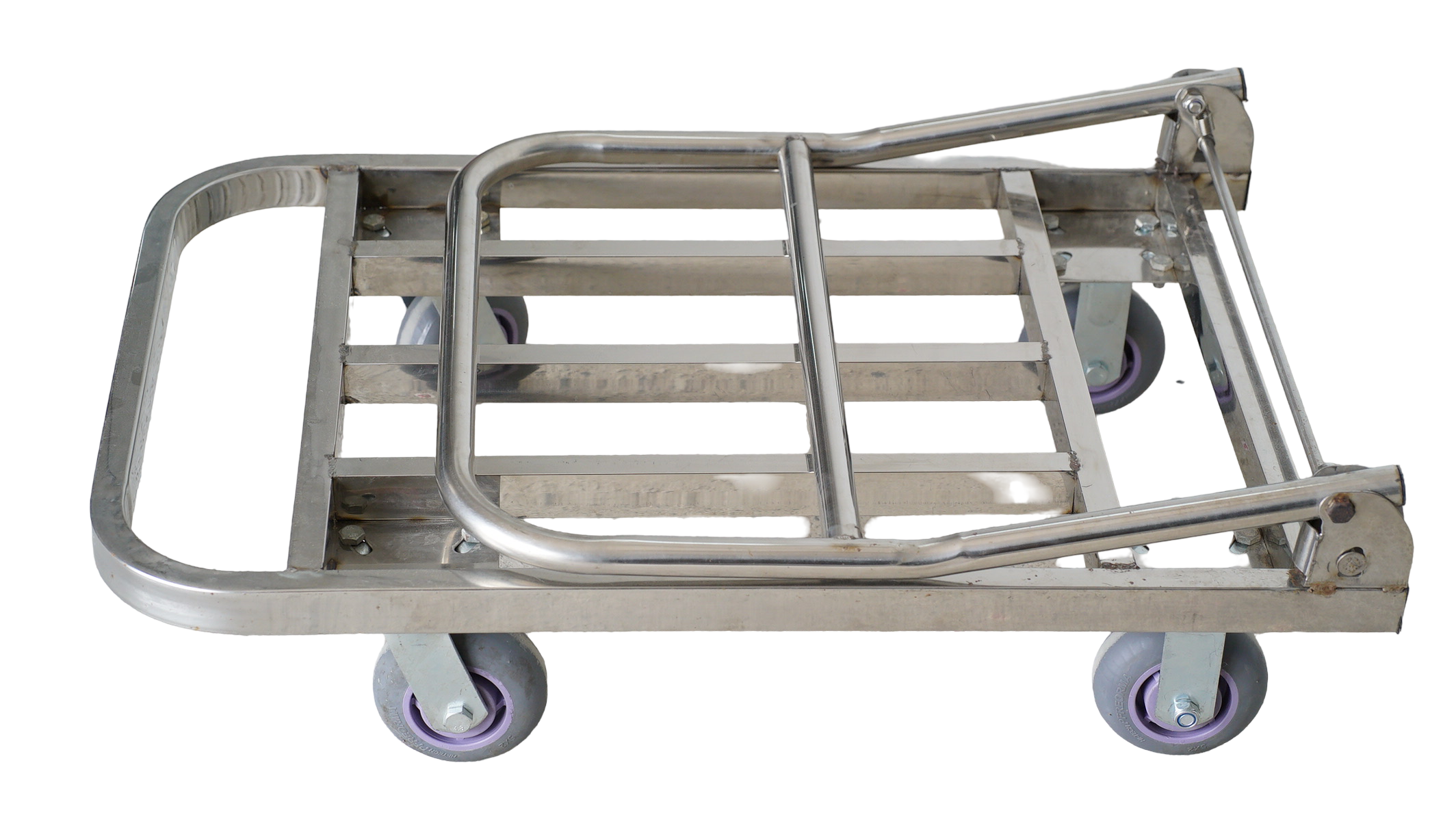 BIGAPPLE Stainless Steel Grid Type Foldable Platform Trolley for Heavy Weight/Material Handling Goods Trolley for Home, Office, Warehouse & Industries -  (4 Wheels/Silver)
