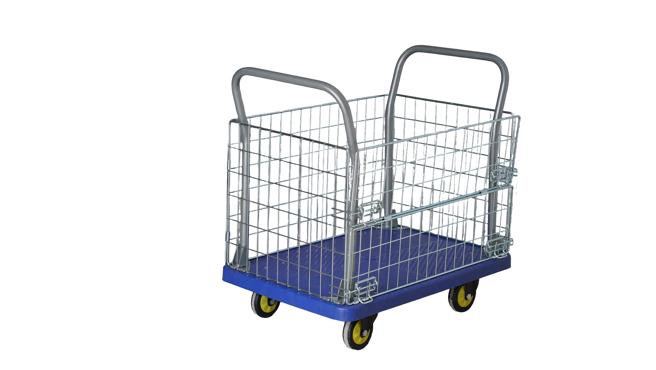 BIGAPPLE 300kg Capacity Plastic Cage Platform Trolley for Heavy Weight/Material Handling Goods Trolley for Home, Office, Warehouse & Industries - 60cm x 90cm (5" Wheel/Blue)