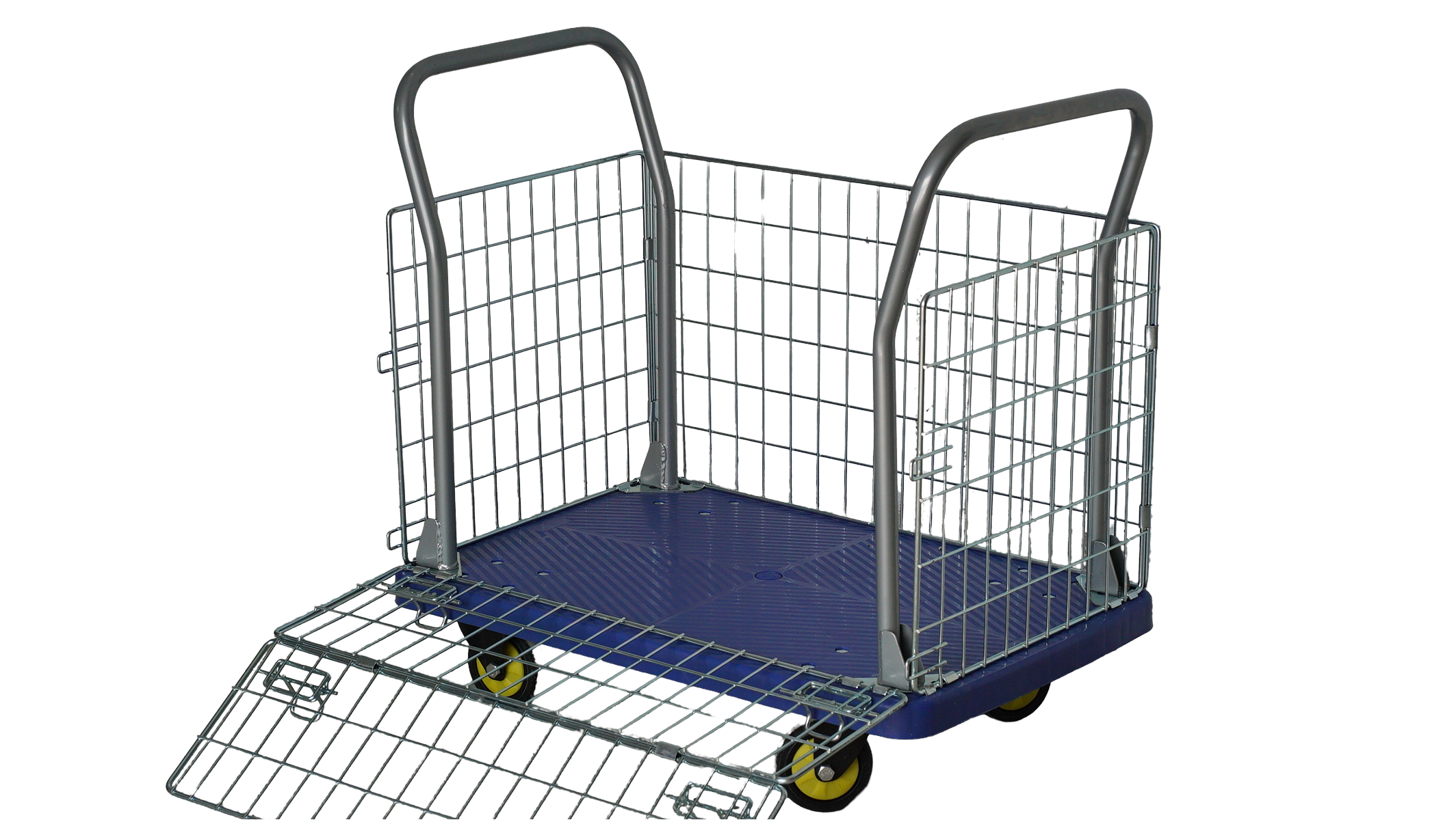 BIGAPPLE 300kg Capacity Plastic Cage Platform Trolley for Heavy Weight/Material Handling Goods Trolley for Home, Office, Warehouse & Industries - 60cm x 90cm (5" Wheel/Blue)