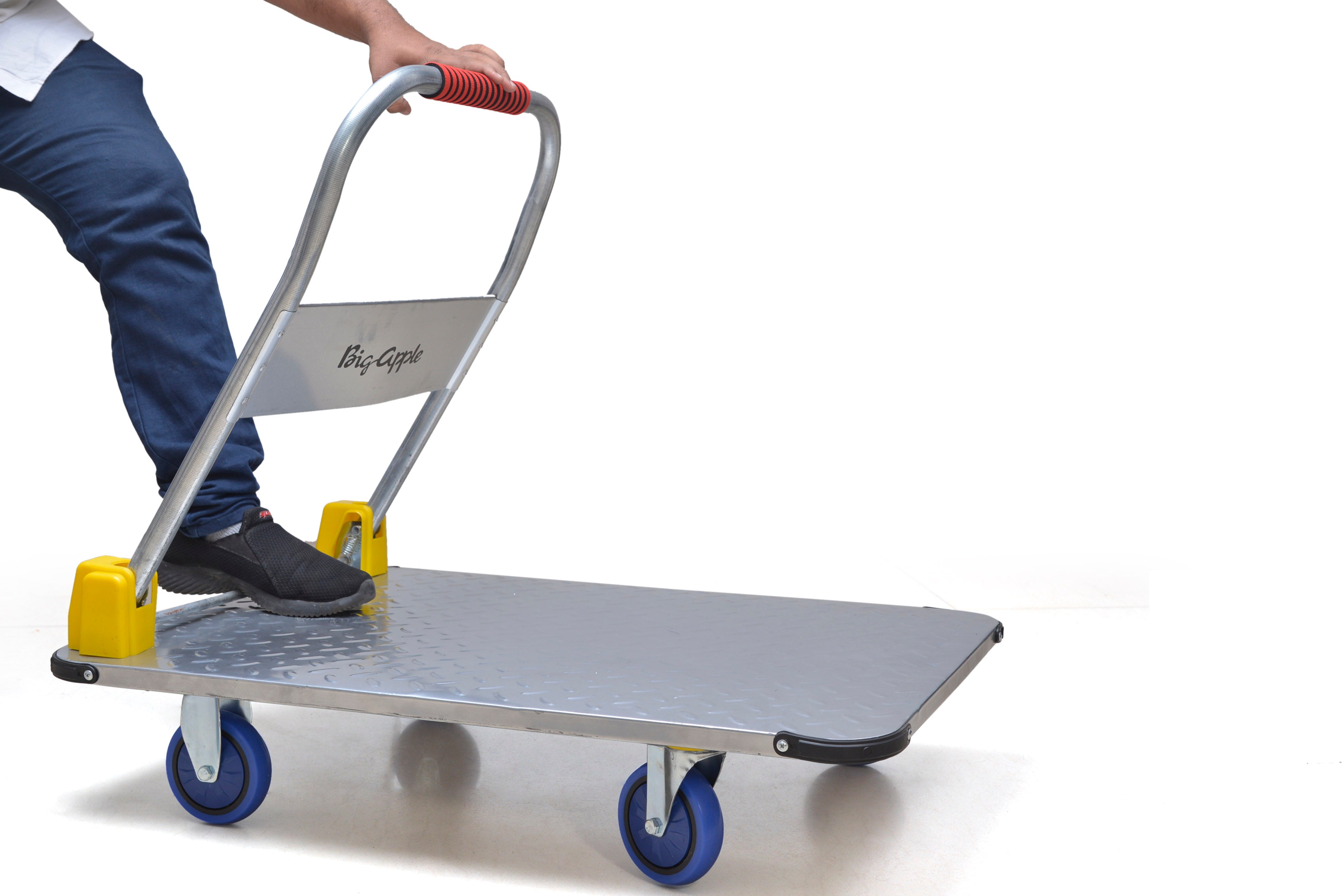 BIGAPPLE MS Foldable Platform Trolley with Powder Coating for Heavy Weight/Material Handling Goods Trolly for Home, Office & Warehouse (4 Wheels/Silver)
