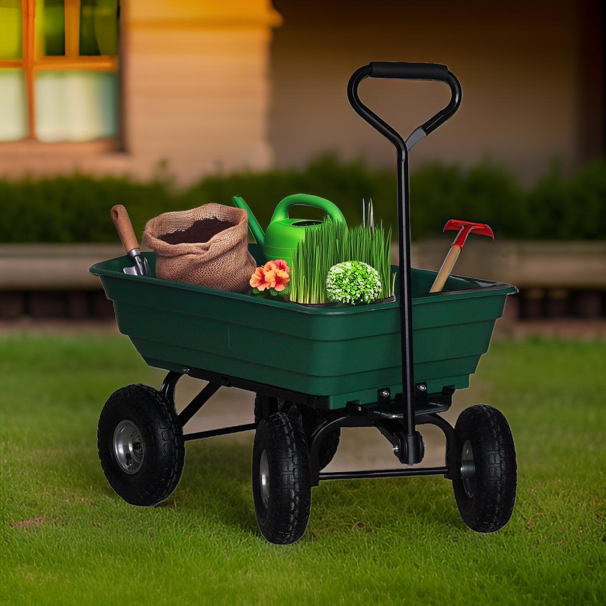 BIGAPPLE 250 Kg Plastic Dump Cart Trolley for Material Handling | 1-Year Warranty | Industrial Dolly Cart with 10" Wheels for Warehousing, Gardening and Construction site Usage