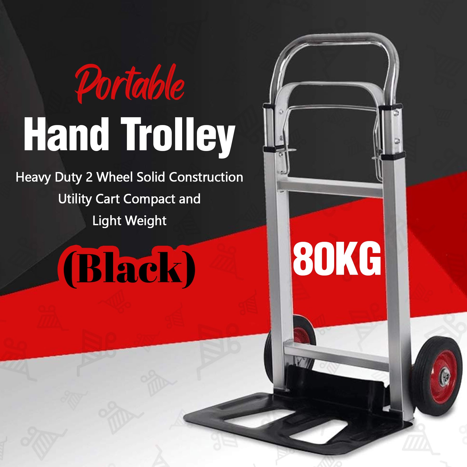 Bigapple Folding Hand Trolley Cart with Wheels I Adjustable Pull Handle I Heavy Duty Utility Cart I Portable, Light Weight Platform Truck I Luggage Trolley for Goods Carrying | Metal + ABS | 80Kg Capacity