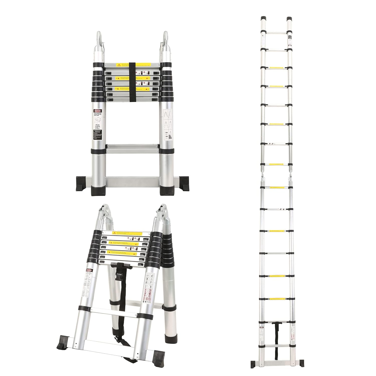 BIGAPPLE 5.0m (16.5 ft) Aluminium Telescopic Ladder, 8x2 Steps Foldable Ladder, EN131 Certified, A Type Ladder, Lightweight, Collapsible, Max Load up to 150 Kgs, 5 Meters, 16.5 ft Silver