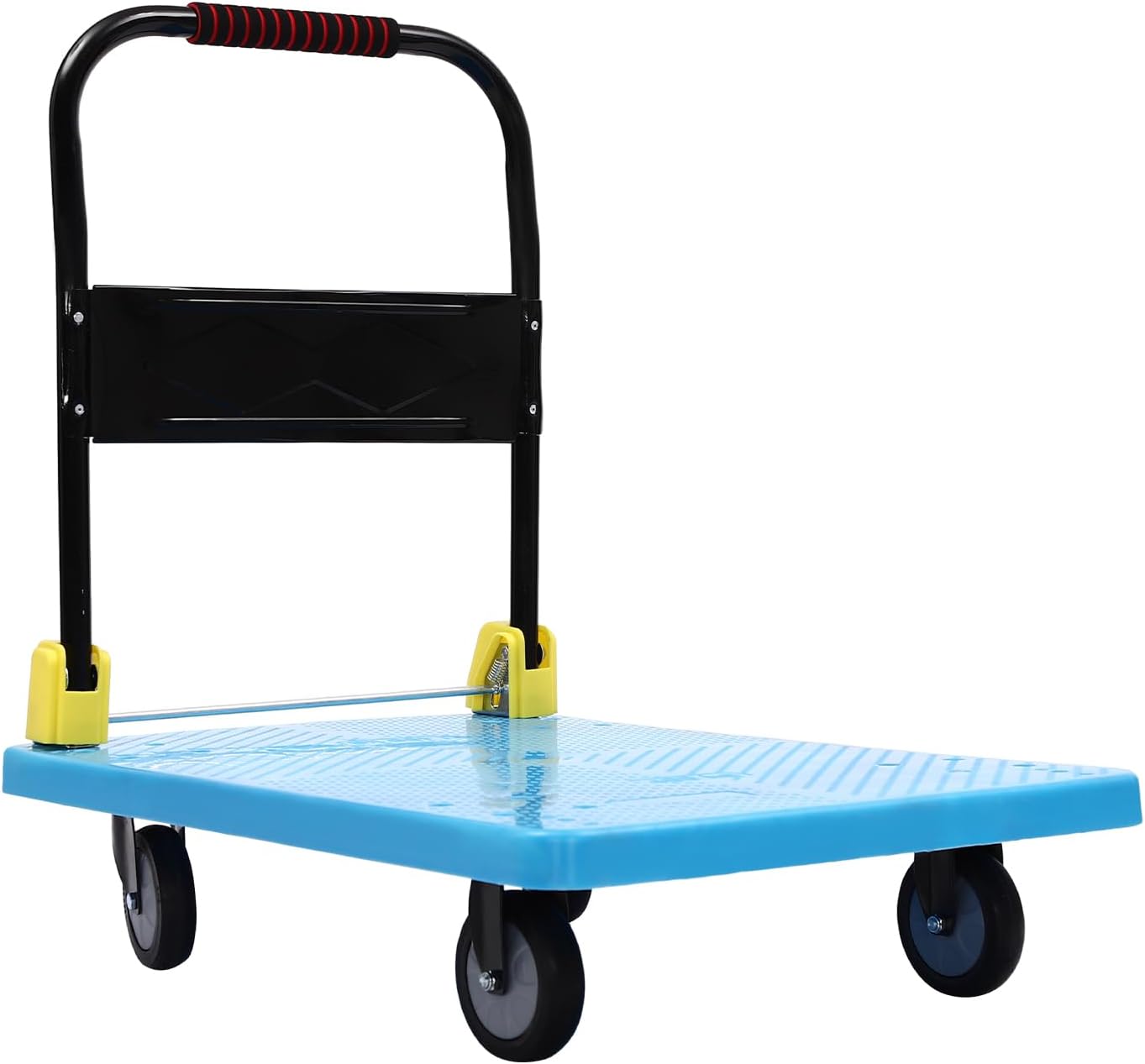 BIGAPPLE 250kg Capacity Plastic Foldable Platform Trolley for Heavy Weight/Material Handling Goods Trolley for Home, Office, Warehouse & Industries - 50cm x 70cm (4" Wheel/Blue) with tubes Behind