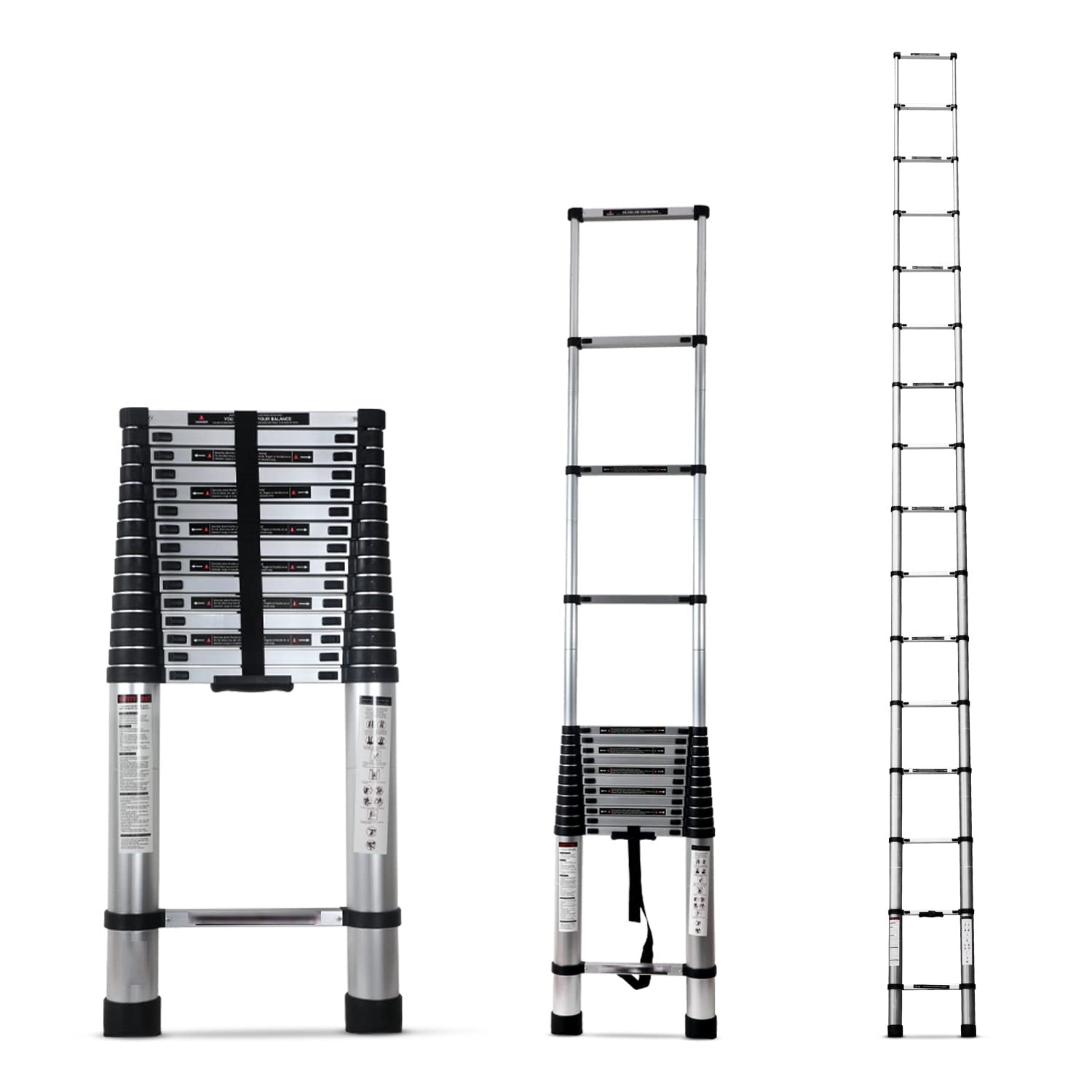 BIGAPPLE 6.2m (20.5 feet) Portable & Compact Aluminium Telescopic Ladder | 2-Year Warranty | EN131 Certified 16-Steps Foldable Multipurpose Collapsible Ladder for Home & Outdoor use Silver