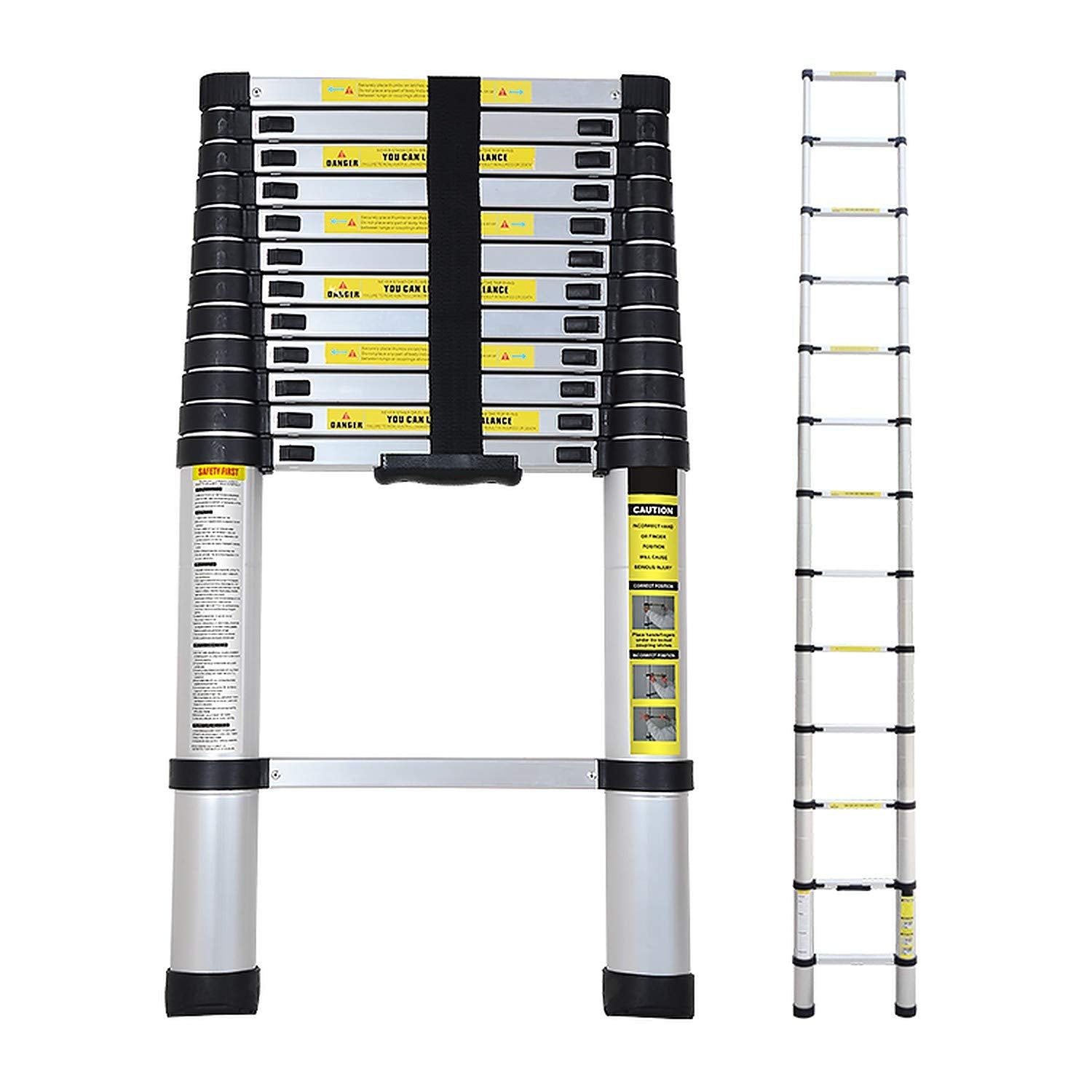 BIGAPPLE 4.1m (13.5 ft) Aluminium Telescopic Ladder, 14 Steps Foldable Ladder, EN131 Certified, Lightweight, Collapsible, Max Load up to 150 Kgs, 4.1 Meters, 13.5 ft