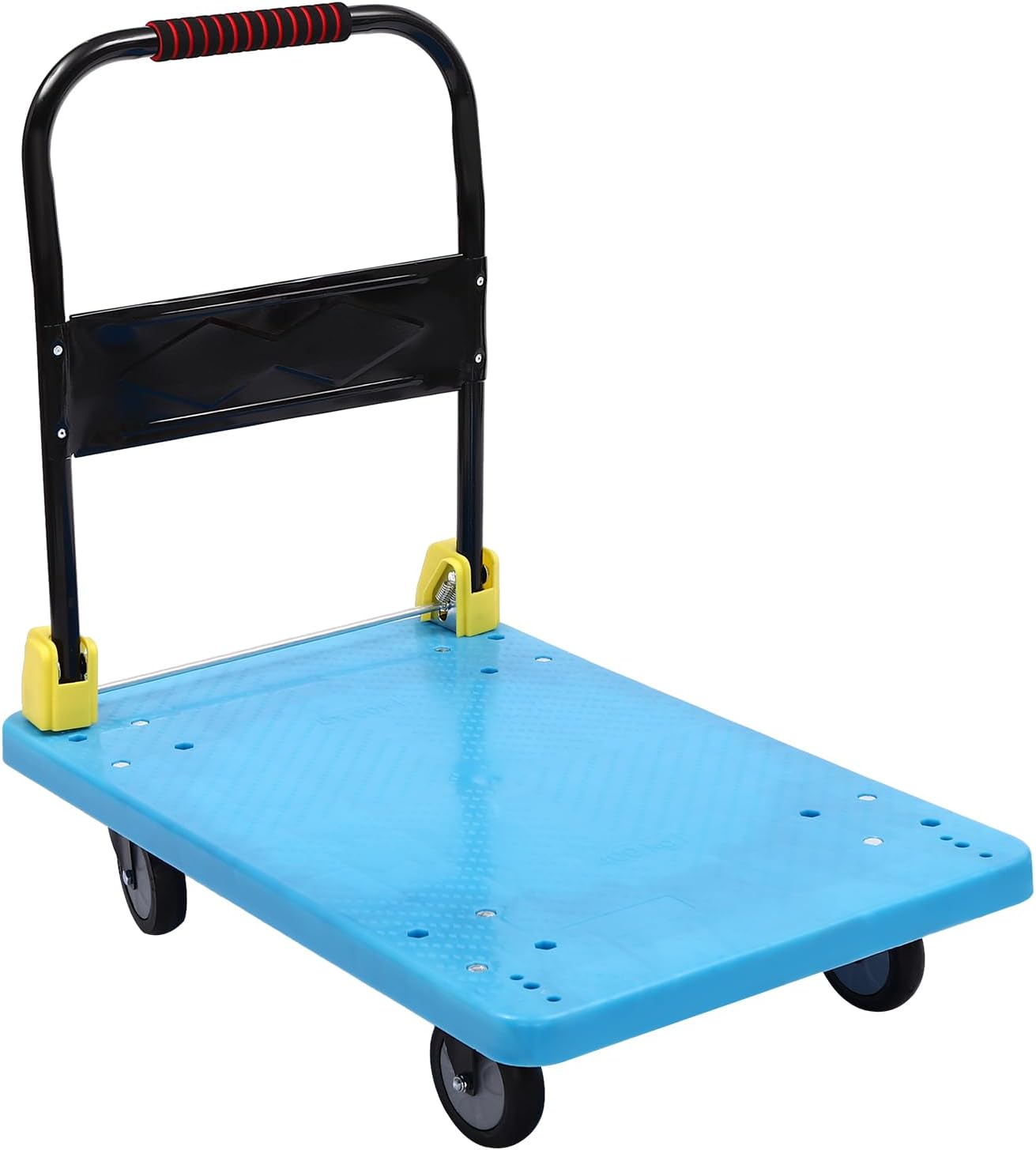 BIGAPPLE 450kg Capacity Plastic Foldable Platform Trolley for Heavy Weight/Material Handling Goods Trolley for Home, Office, Warehouse & Industries - 60cm x 90cm (4" Wheel/Blue) with tubes Behind