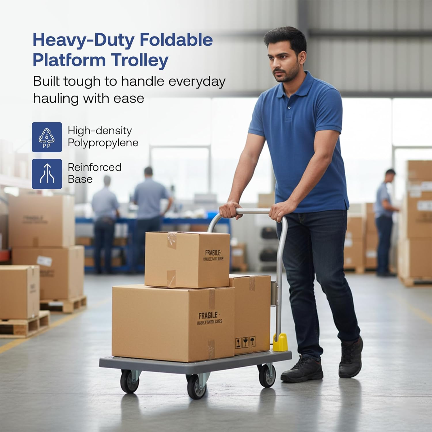 400kg BIGAPPLE Plastic Foldable Platform Trolley for Heavy Weight/Material Handling Goods Trolley for Home, Office, Warehouse & Industries -Grey Color