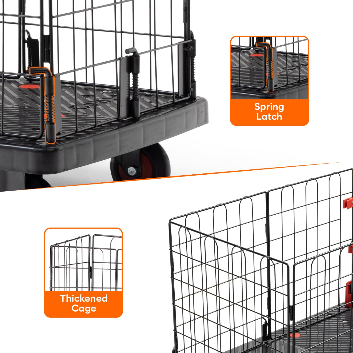BIGAPPLE 300kg Capacity Plastic Collapsible Cage Platform Trolley for Heavy Weight/Material Handling Goods Trolley for Home, Office, Warehouse & Industries - 60cm x 90cm (5" Wheel/Black)